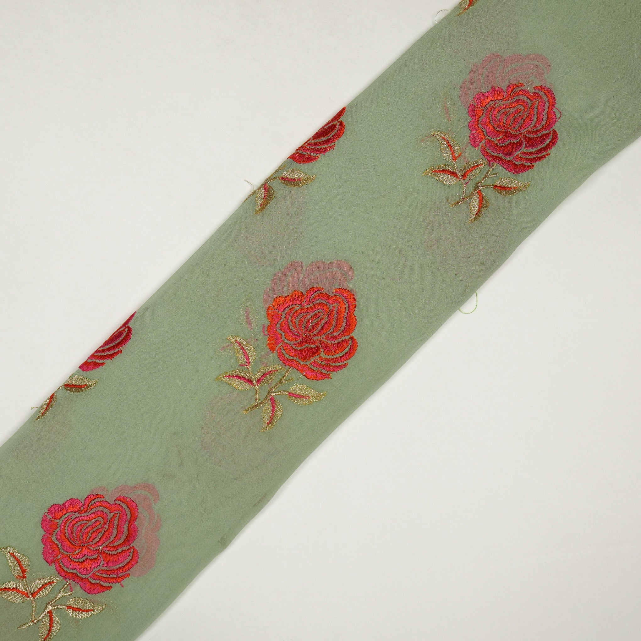 Lalita Light Pista Viscose Georgette Embroidered Fabric in Buta - Image 4