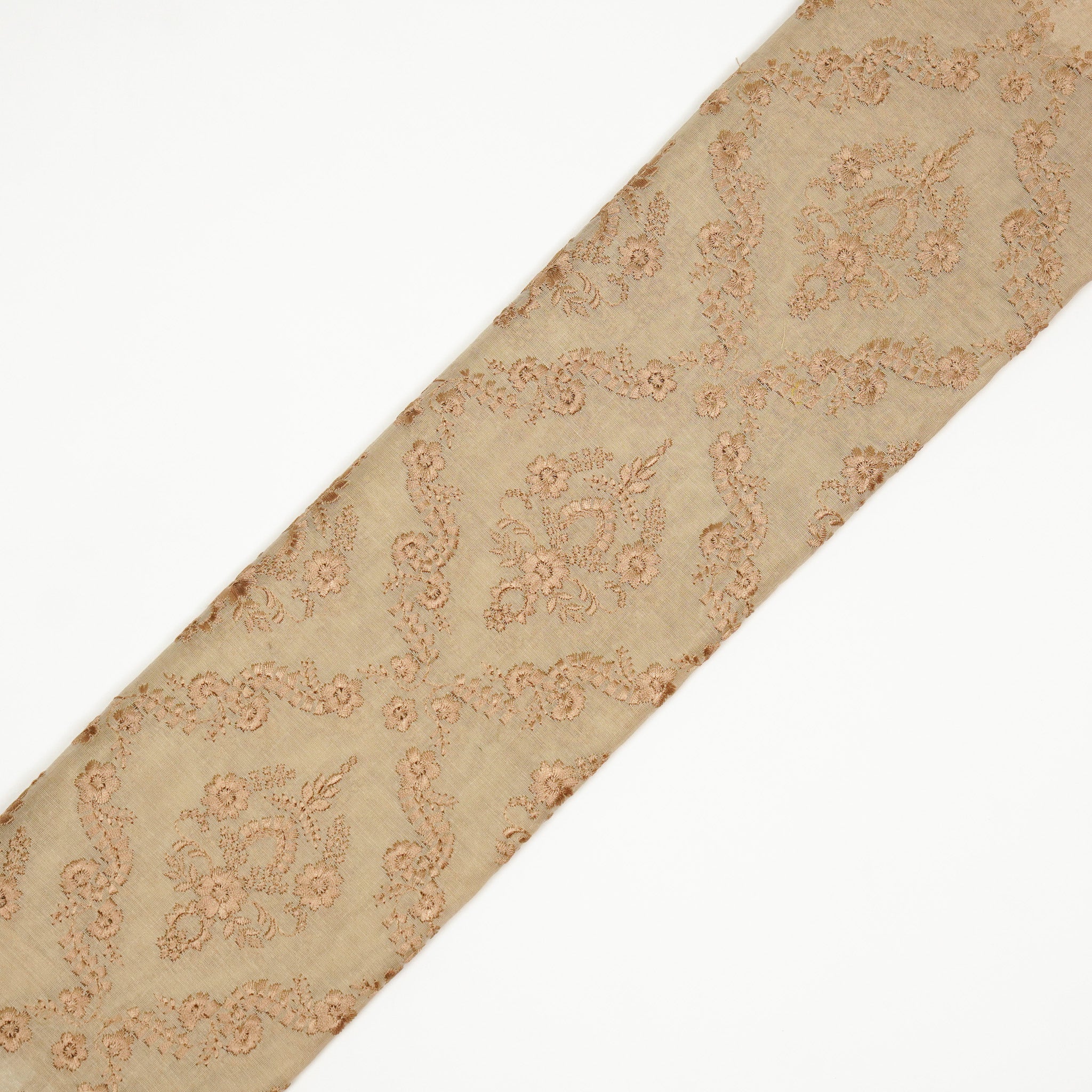 Luna Beige Viscose Georgette Embroidered Fabric in Jaal Pattern - Image 4
