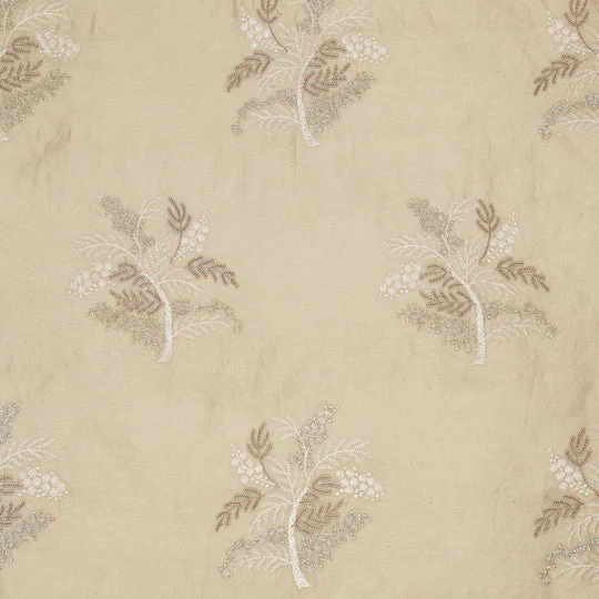 Lutifi Deep Beige Chanderi Embroidered Fabric in Buta Pattern - Image 3