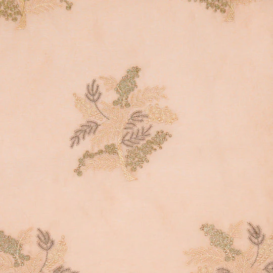 Lutifi Peach Chanderi Embroidered Fabric in Buta Pattern - Image 3
