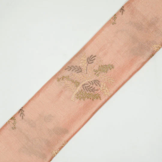 Lutifi Peach Chanderi Embroidered Fabric in Buta Pattern - Image 4