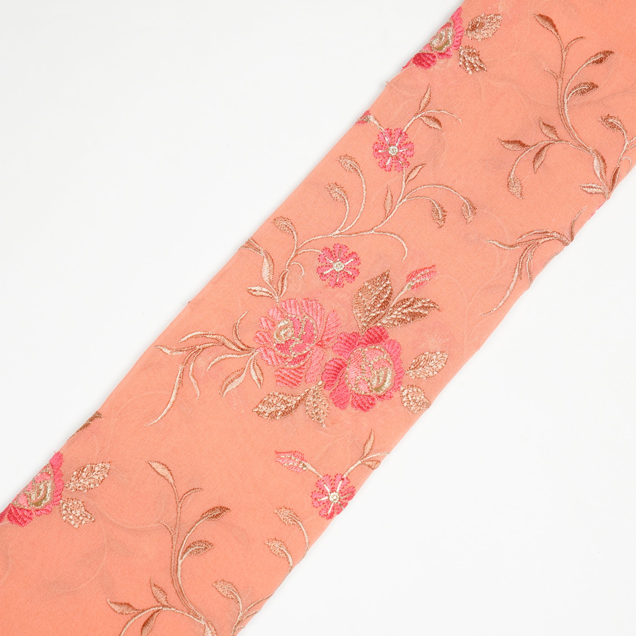Maheen Peach Viscose Georgette Embroidered Fabric in Jaal Pattern - Image 4