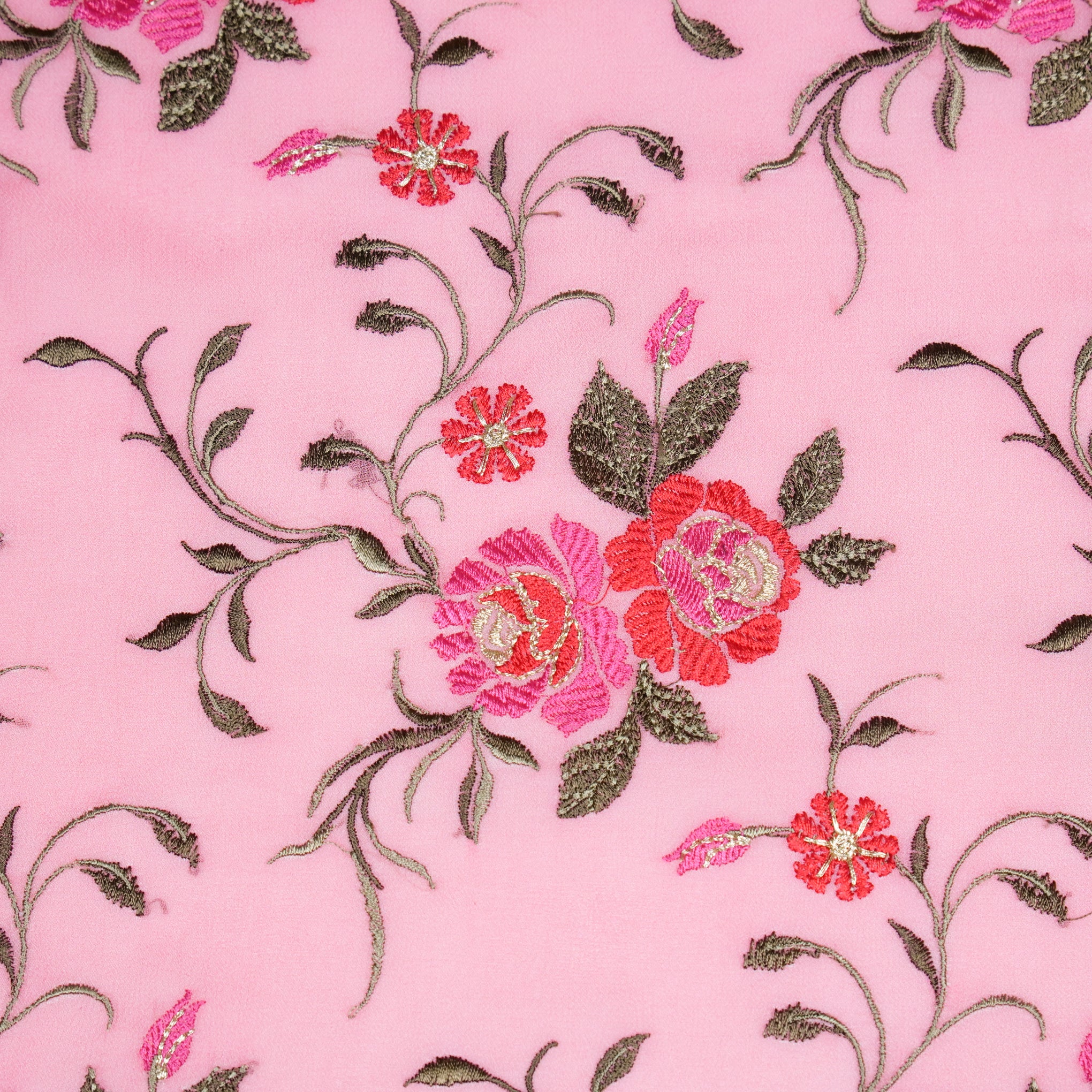 Maheen Pink Viscose Georgette Embroidered Fabric in Jaal Pattern - Image 3
