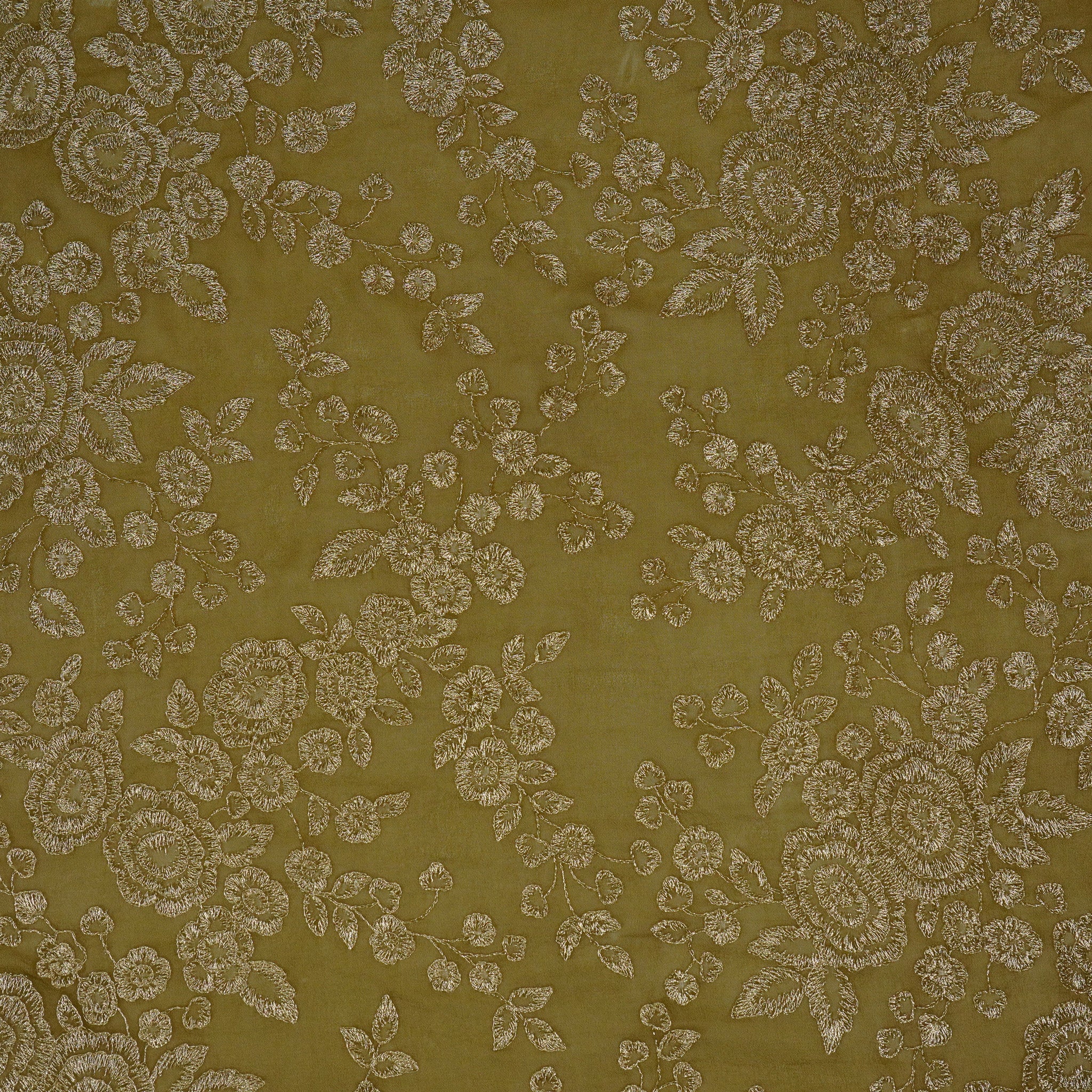 Mahnoor Olive Viscose Georgette Embroidered Fabric in Jaal Pattern - Image 2