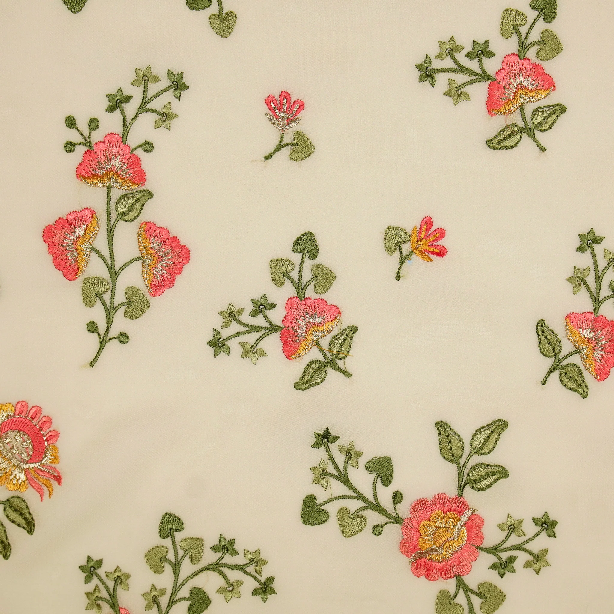 Maitri Floral Cream Viscose Georgette Embroidered Fabric in Jaal Pattern - Image 3