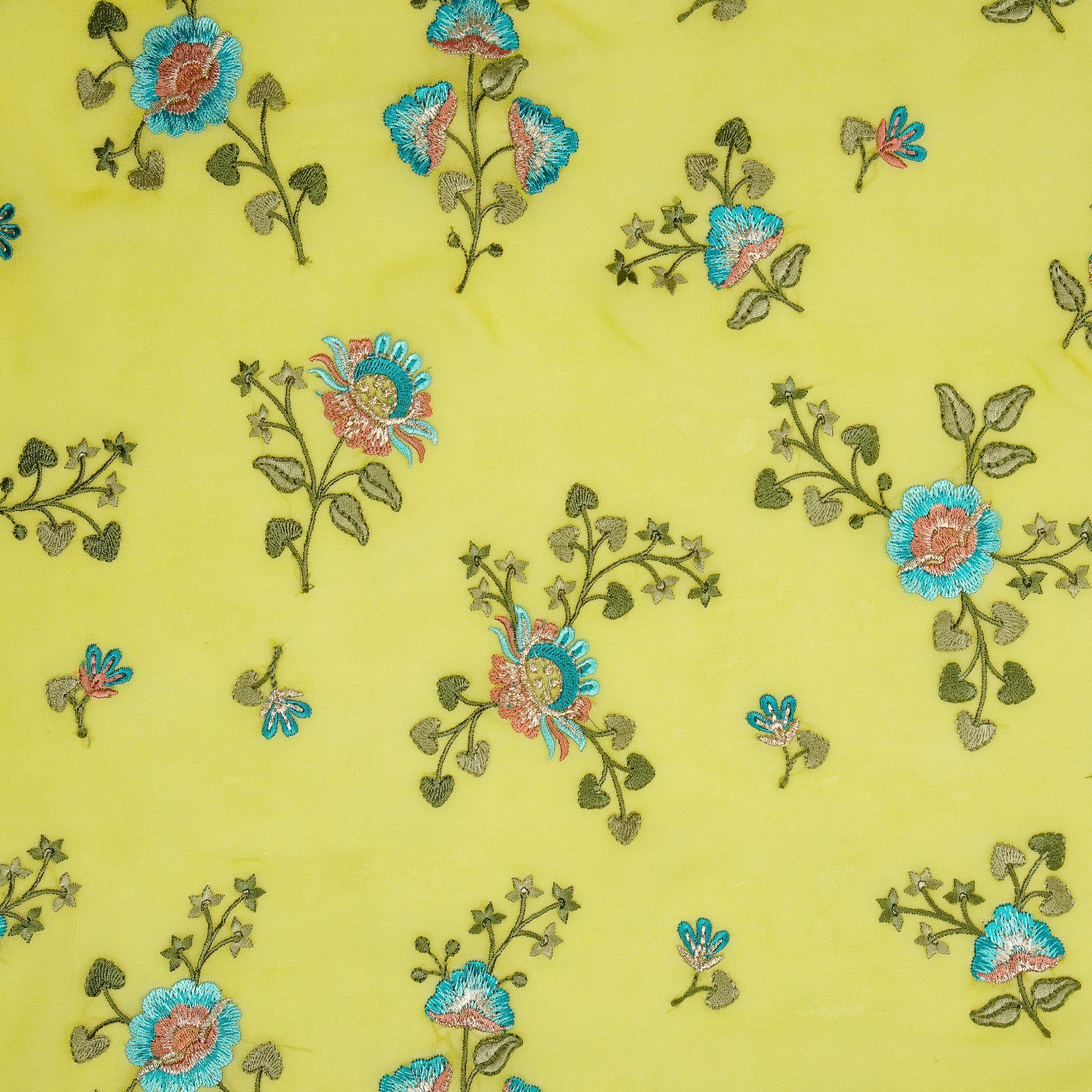 Maitri Floral Lime Viscose Georgette Embroidered Fabric in Jaal Pattern - Image 2