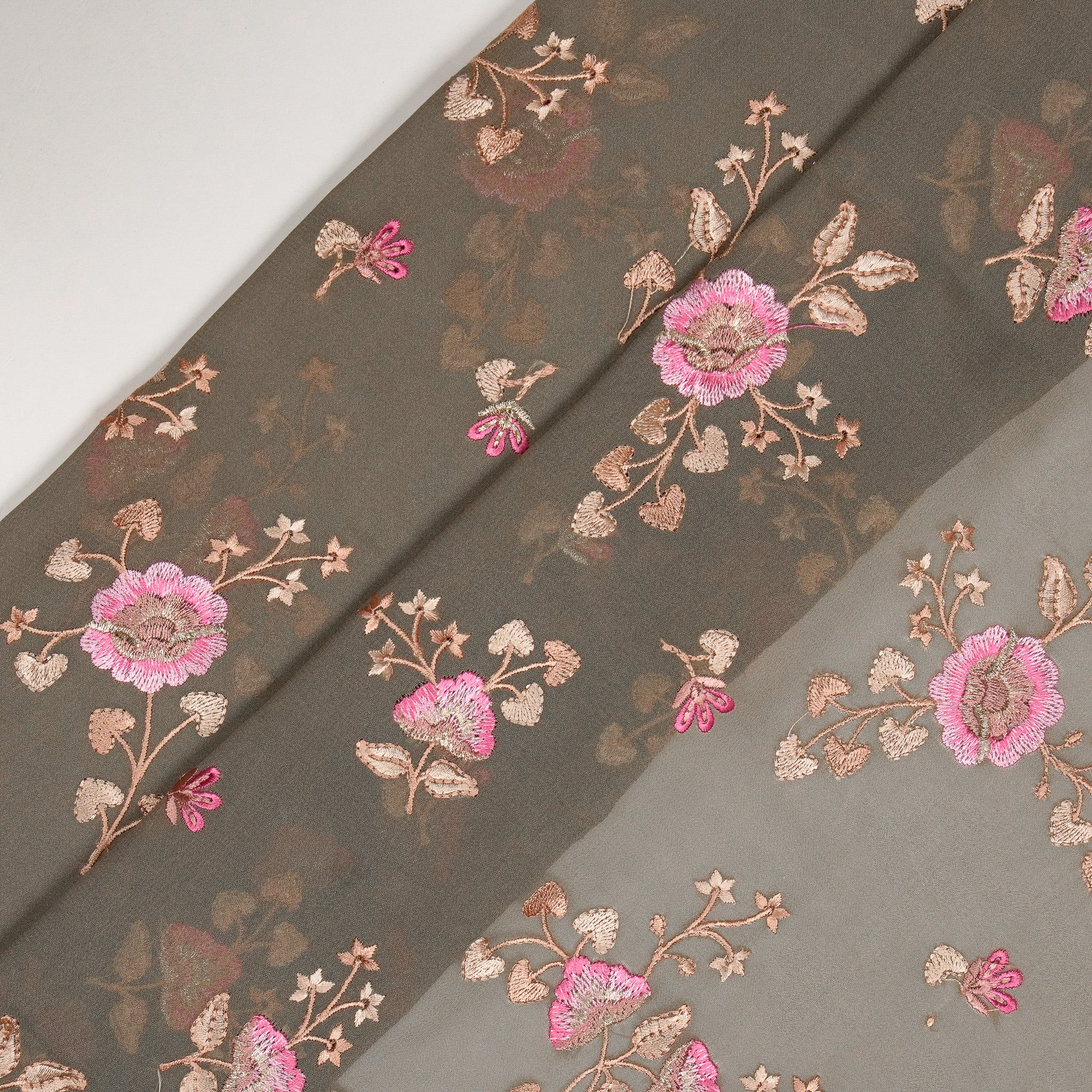 Maitri Floral Mouse Viscose Georgette Embroidered Fabric in Jaal Pattern