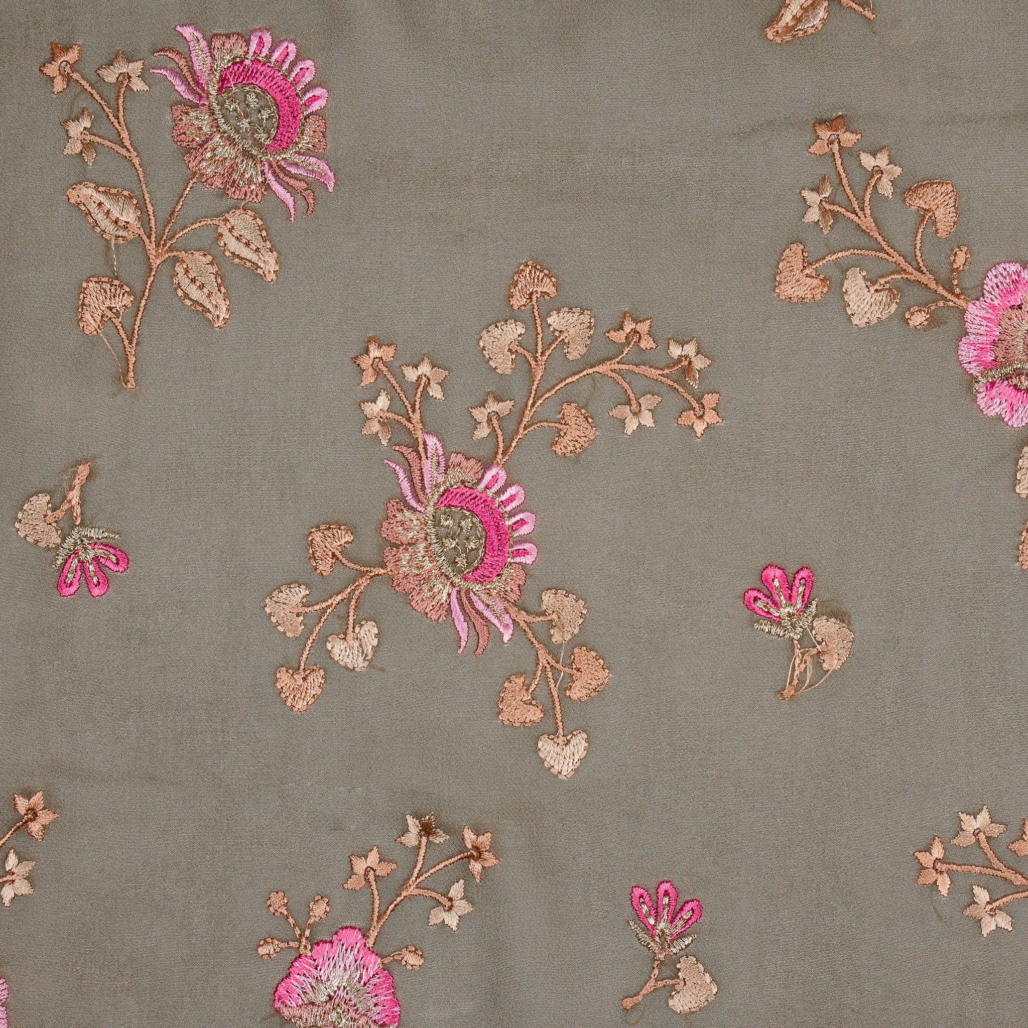 Maitri Floral Mouse Viscose Georgette Embroidered Fabric in Jaal Pattern - Image 3