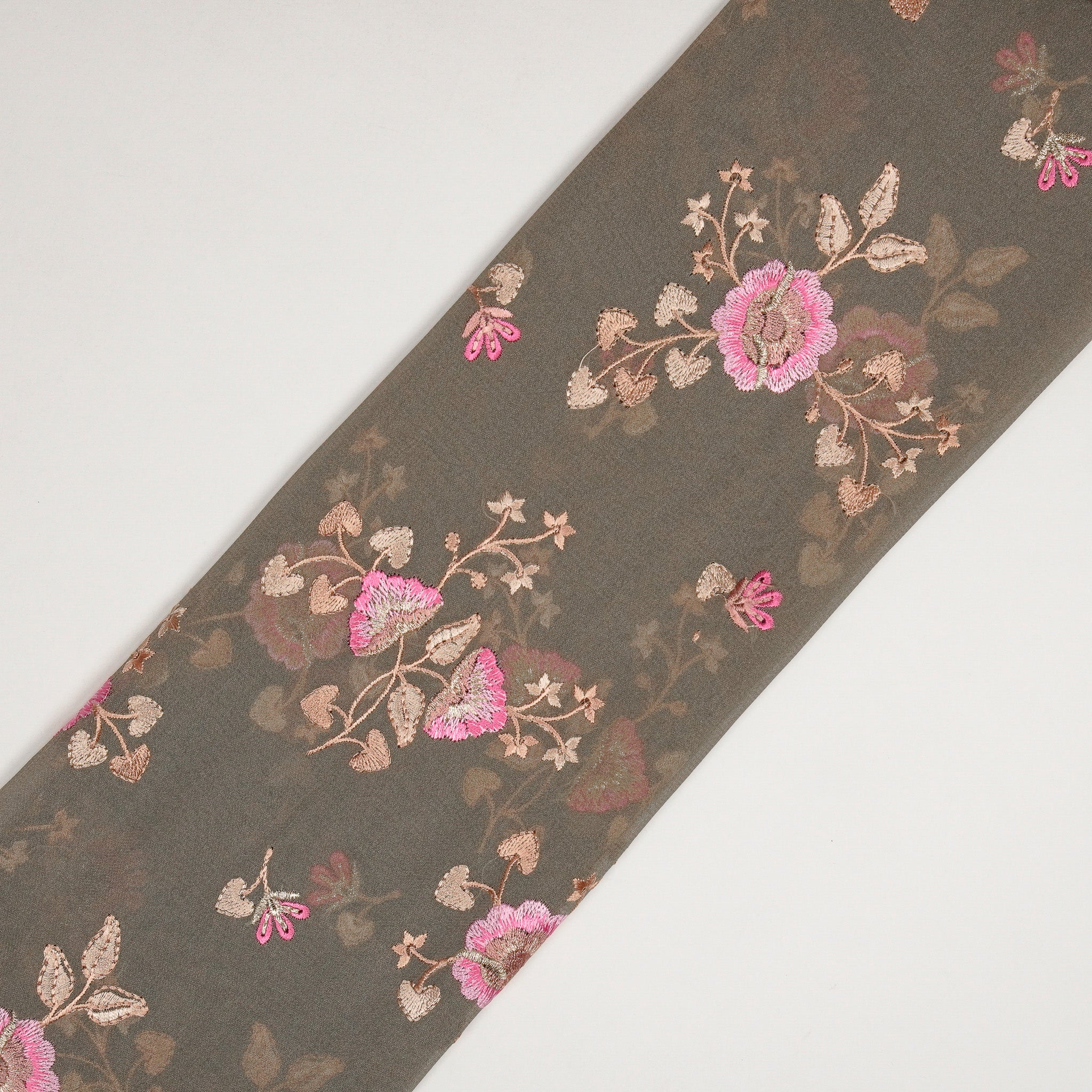 Maitri Floral Mouse Viscose Georgette Embroidered Fabric in Jaal Pattern - Image 4