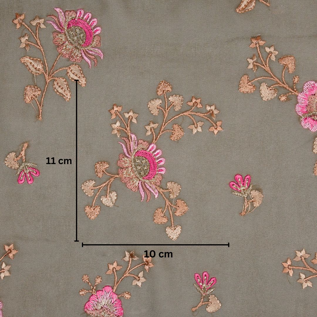 Maitri Floral Mouse Viscose Georgette Embroidered Fabric in Jaal Pattern - Image 5
