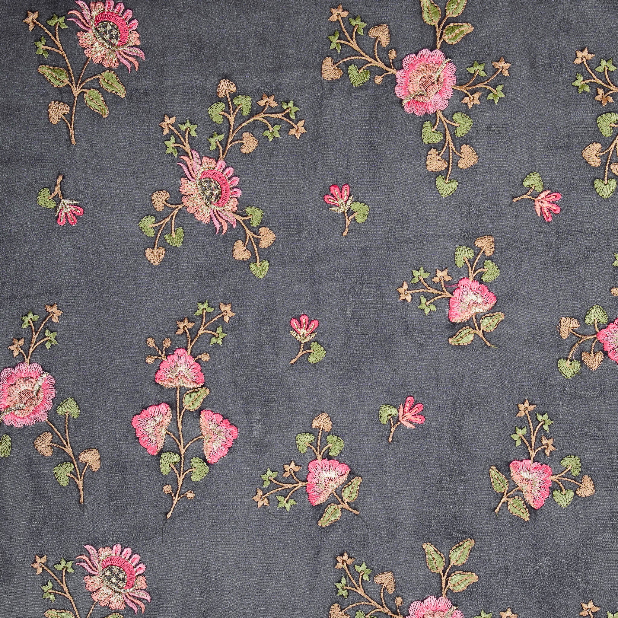Maitri Floral Navy Blue Viscose Georgette Embroidered Fabric in Jaal Pattern - Image 2
