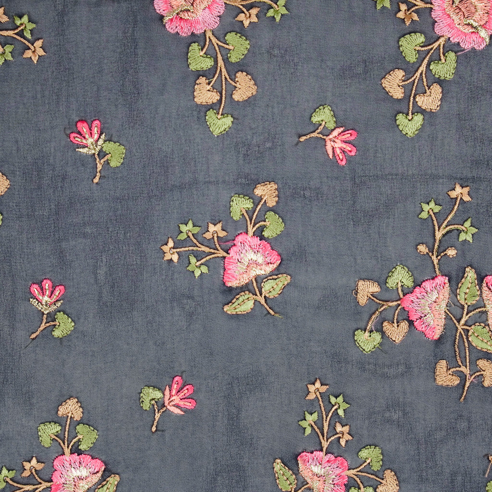 Maitri Floral Navy Blue Viscose Georgette Embroidered Fabric in Jaal Pattern - Image 3