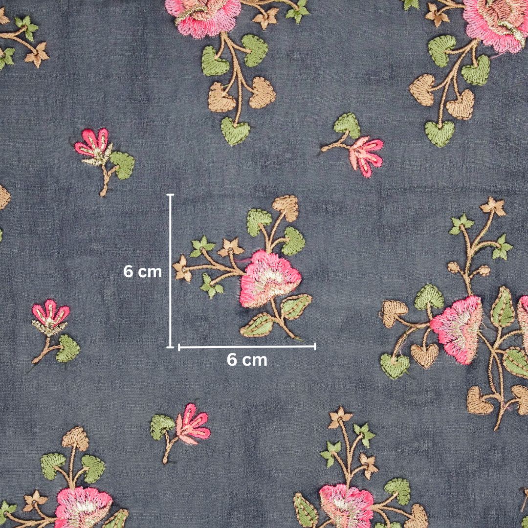 Maitri Floral Navy Blue Viscose Georgette Embroidered Fabric in Jaal Pattern - Image 5