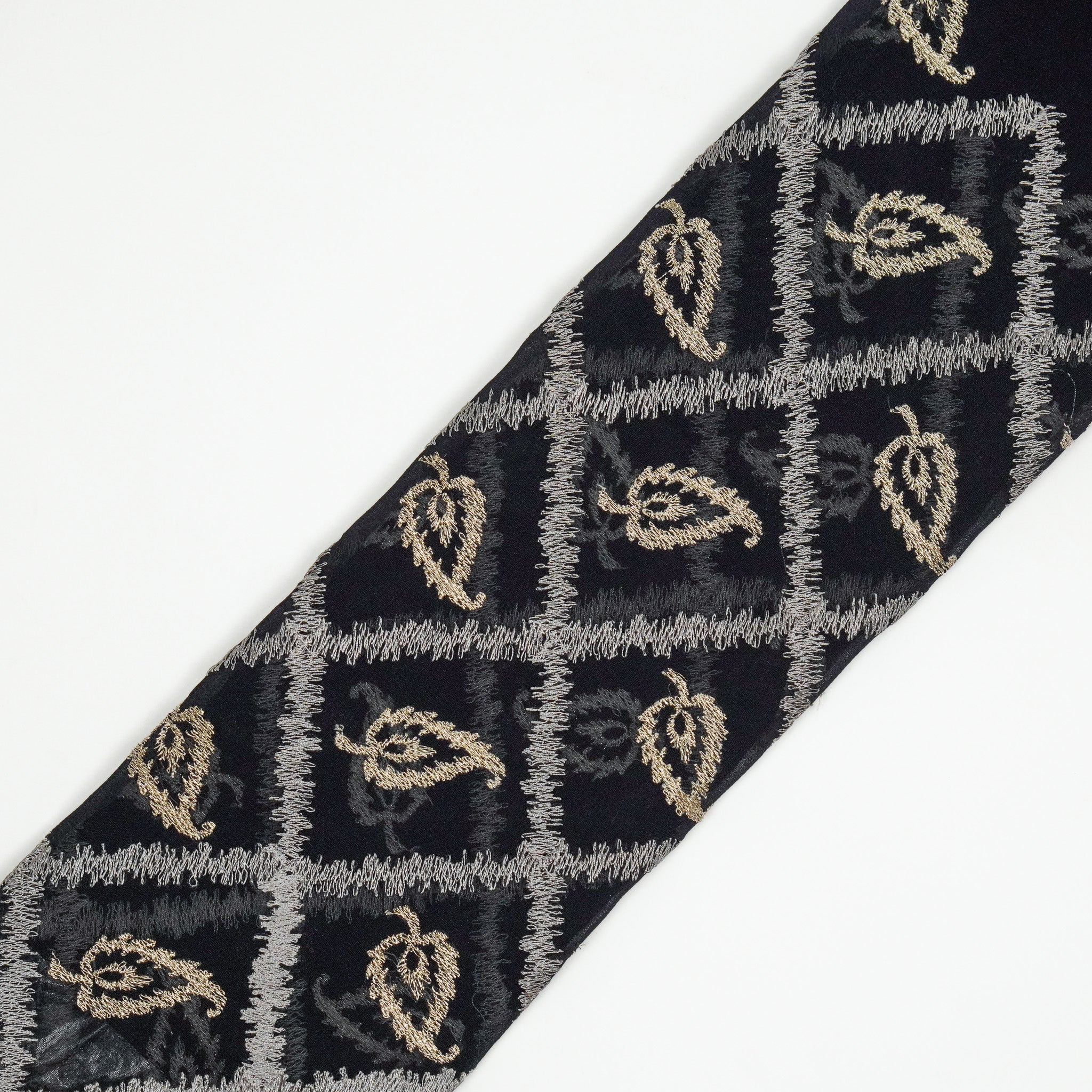Maliha Dark Navy Blue Viscose Georgette Embroidered Fabric in Jaal Pattern - Image 4