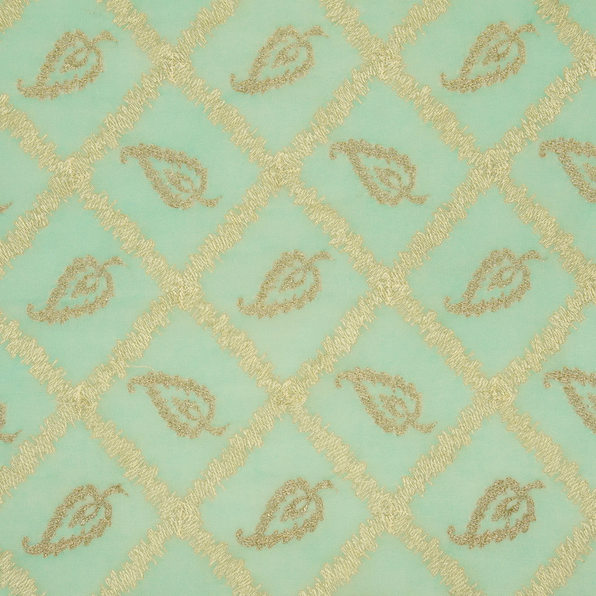 Maliha Light Teal Viscose Georgette Embroidered Fabric in Jaal Pattern - Image 3