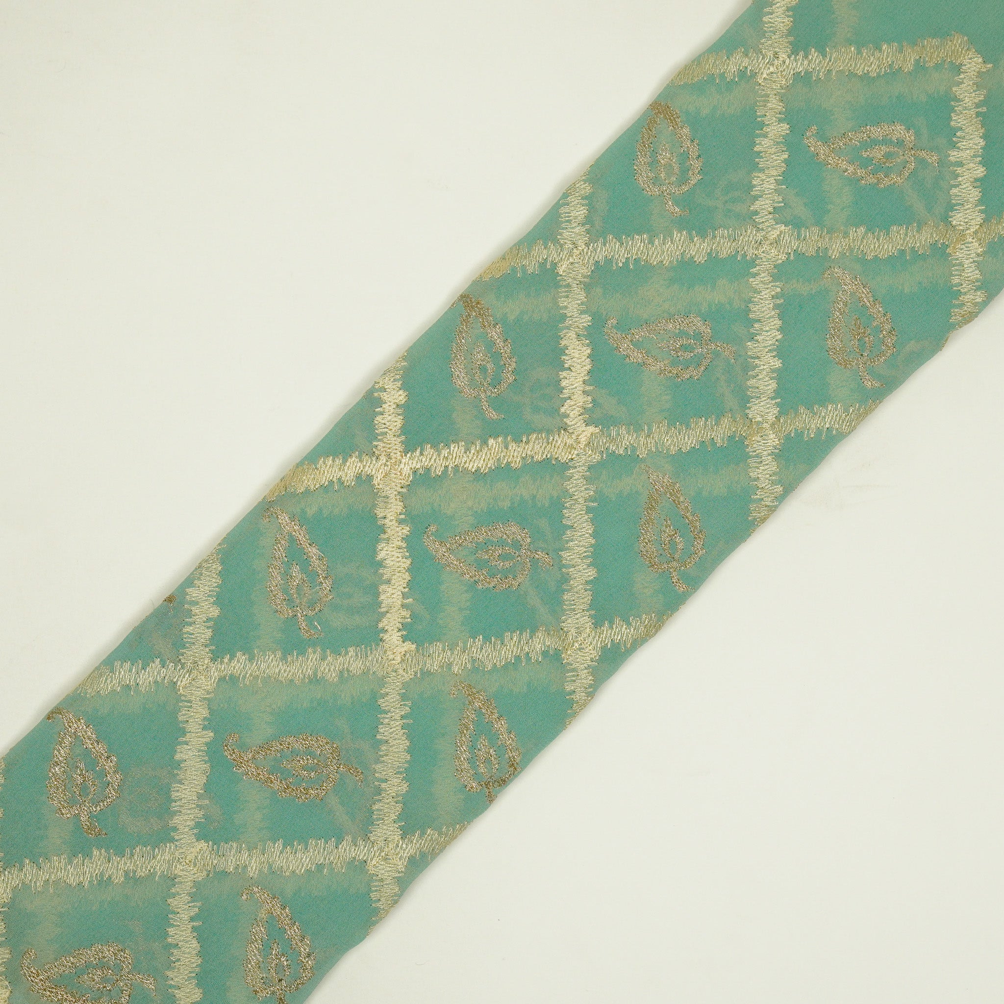 Maliha Light Teal Viscose Georgette Embroidered Fabric in Jaal Pattern - Image 4