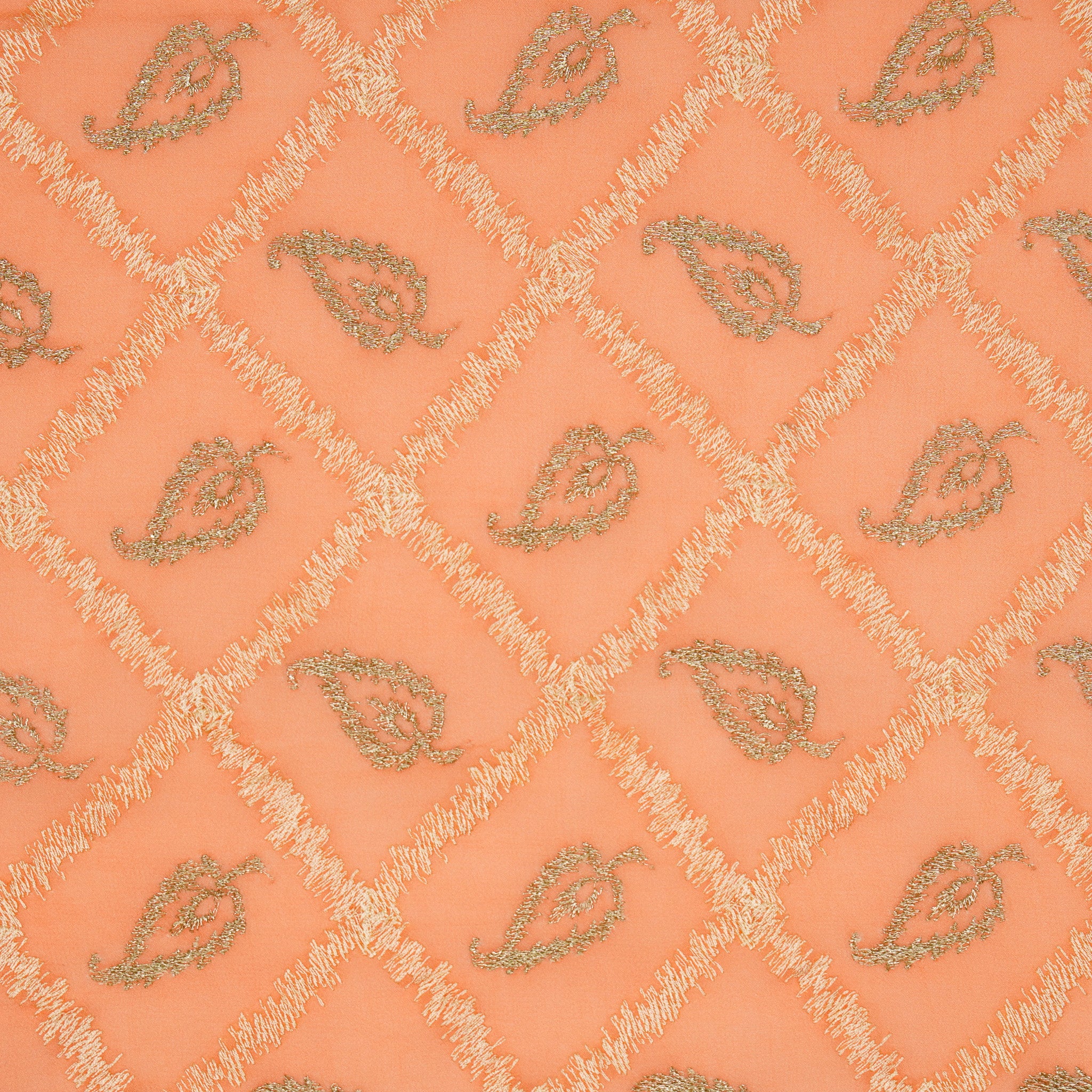 Maliha Peach Viscose Georgette Embroidered Fabric in Jaal Pattern - Image 3