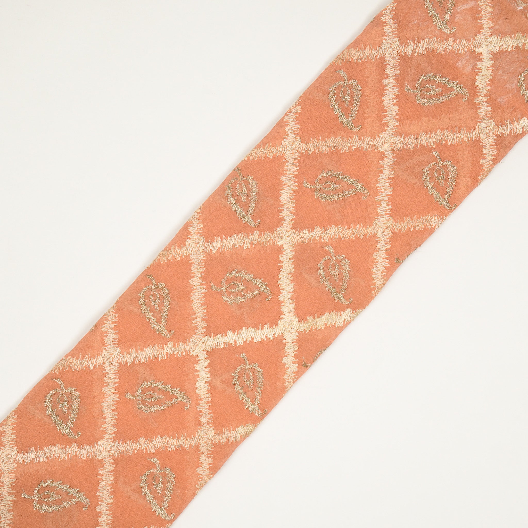 Maliha Peach Viscose Georgette Embroidered Fabric in Jaal Pattern - Image 4