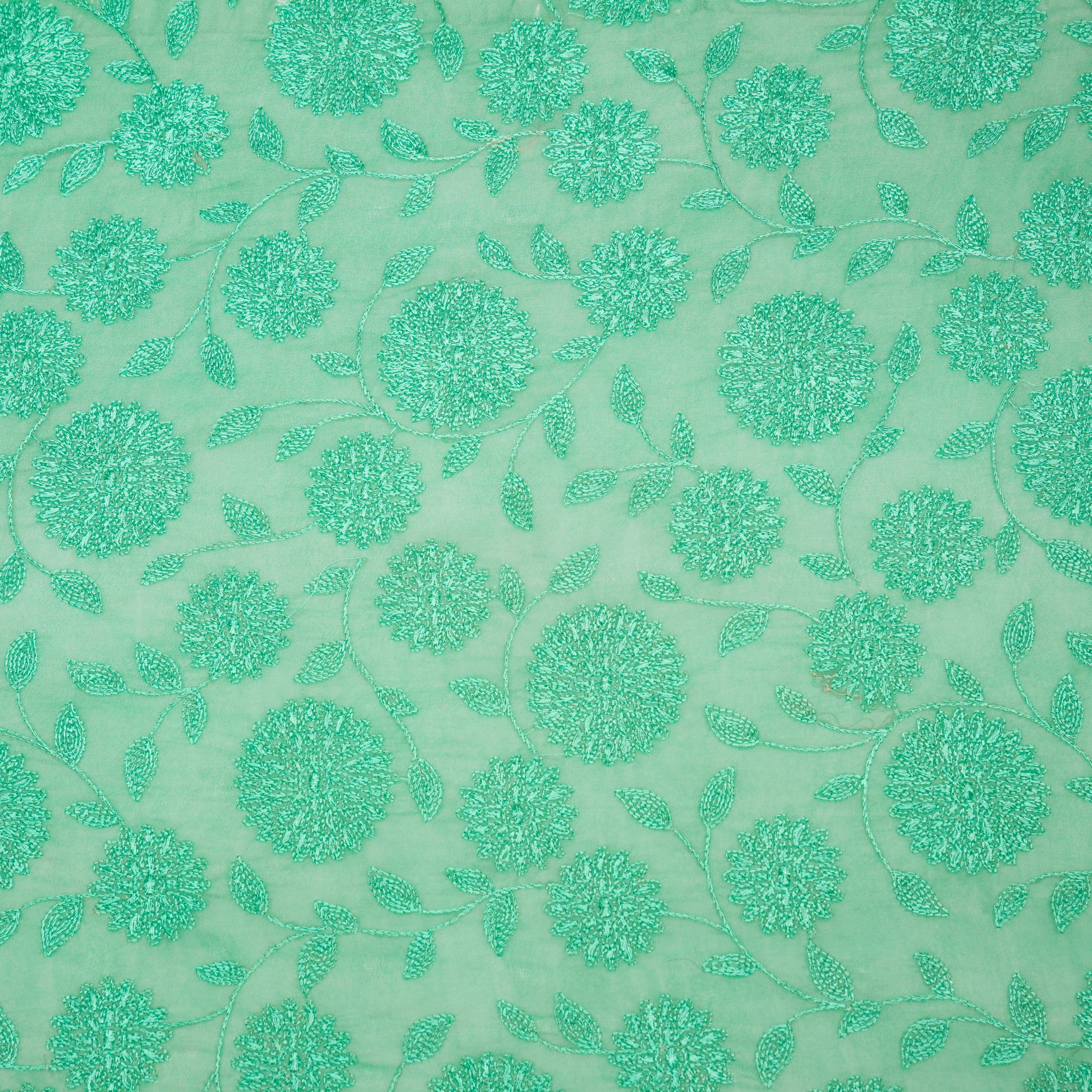 Manjari Turquoise Viscose Georgette Embroidered Fabric in Jaal Pattern - Image 2