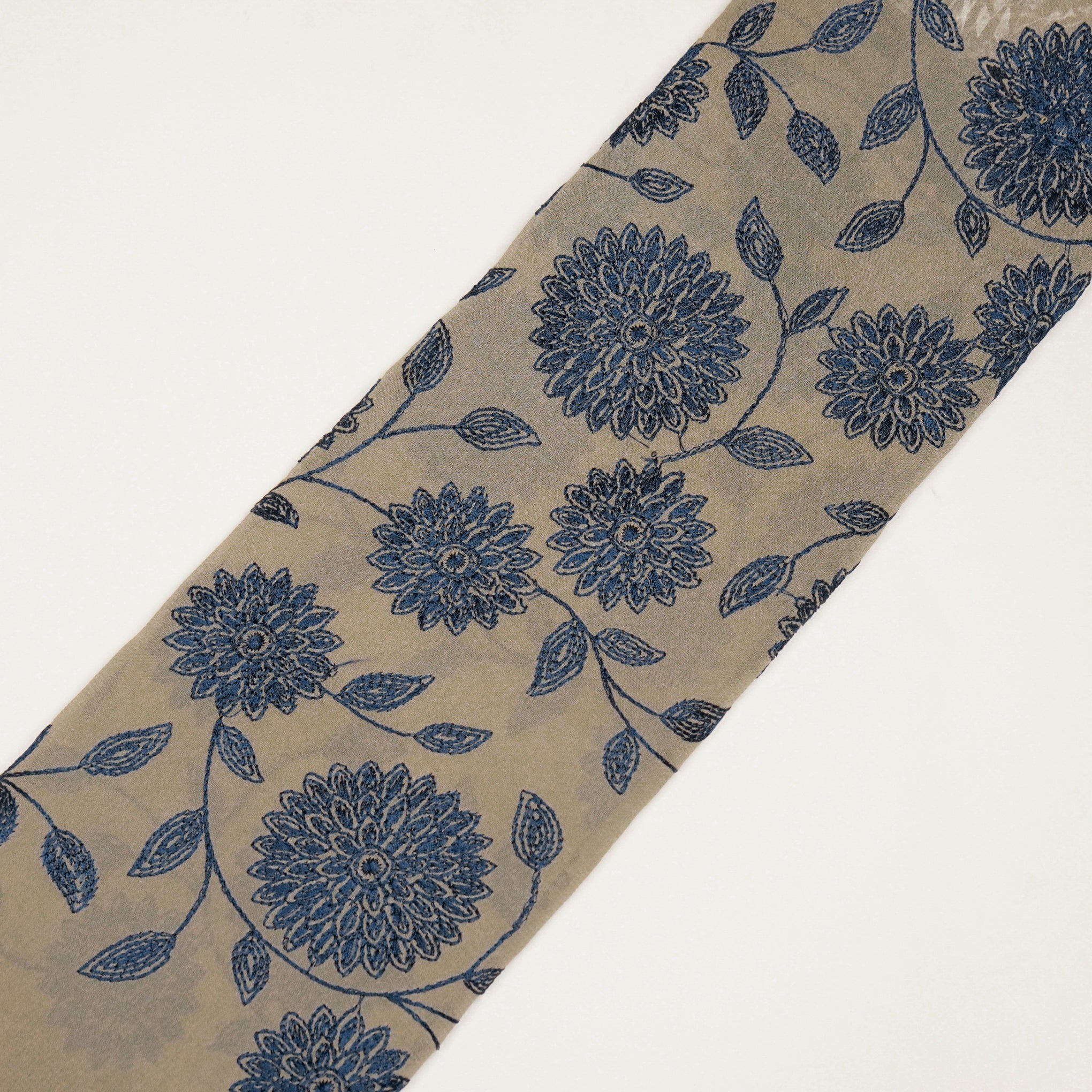 Manjari Slate Grey Viscose Georgette Embroidered Fabric in Jaal Pattern - Image 4