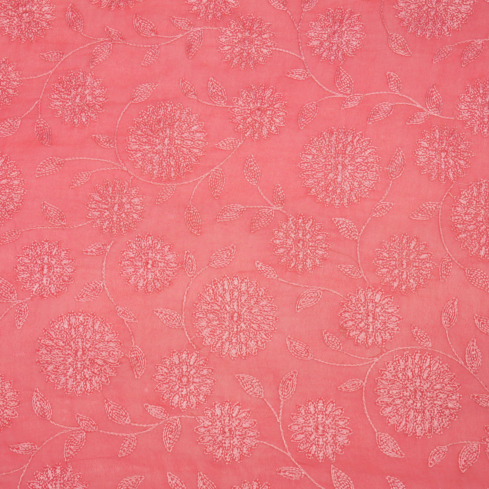 Manjari Tomato Viscose Georgette Embroidered Fabric in Jaal Pattern - Image 2