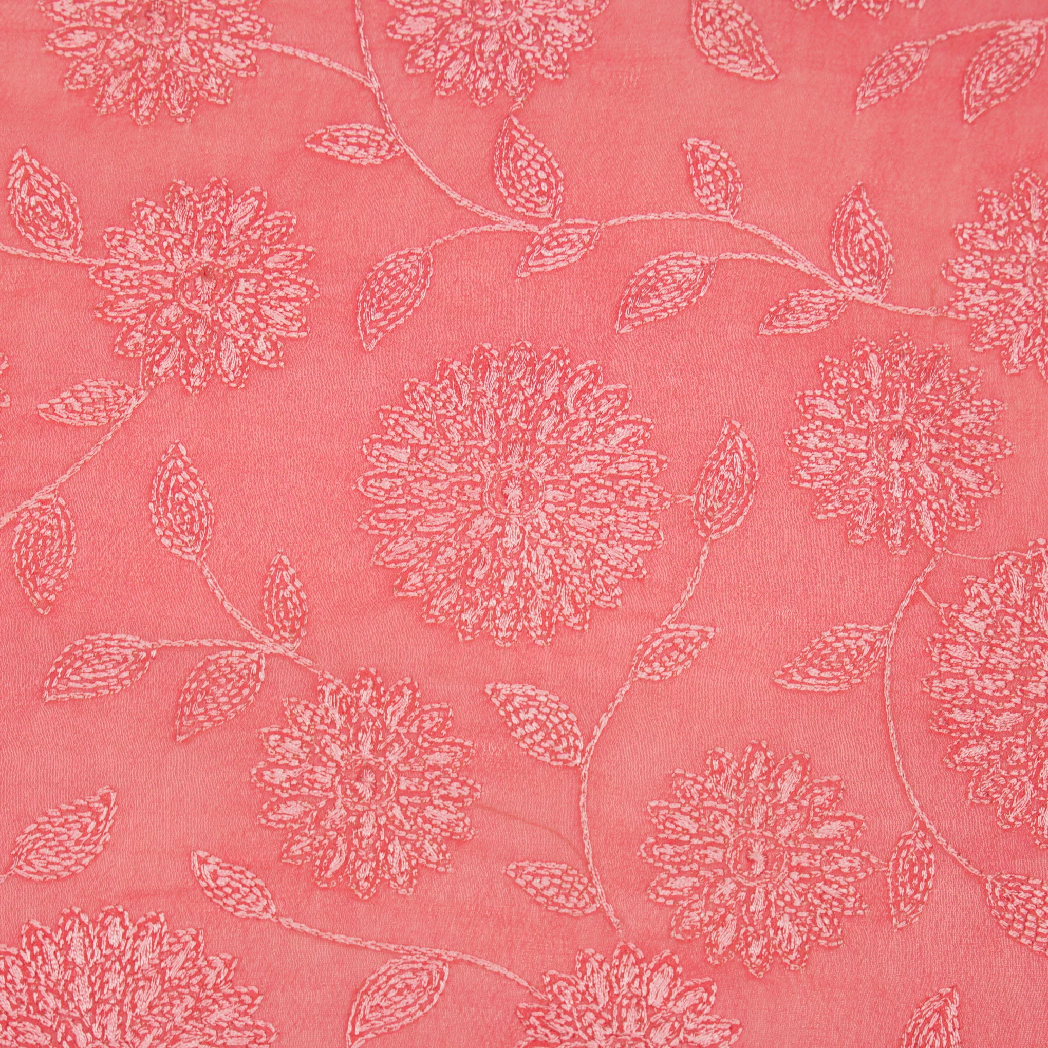 Manjari Tomato Viscose Georgette Embroidered Fabric in Jaal Pattern - Image 3