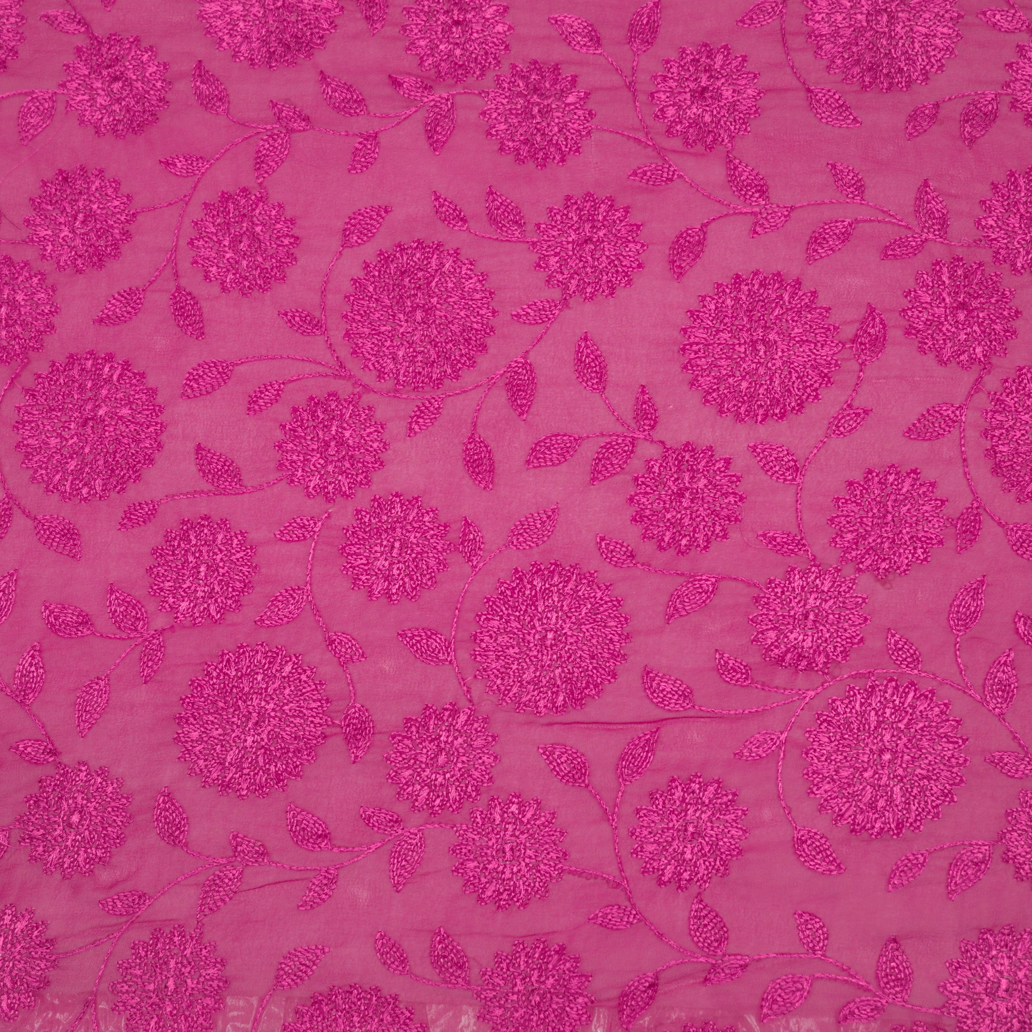 Manjari Fuxia Viscose Georgette Embroidered Fabric in Jaal Pattern - Image 2