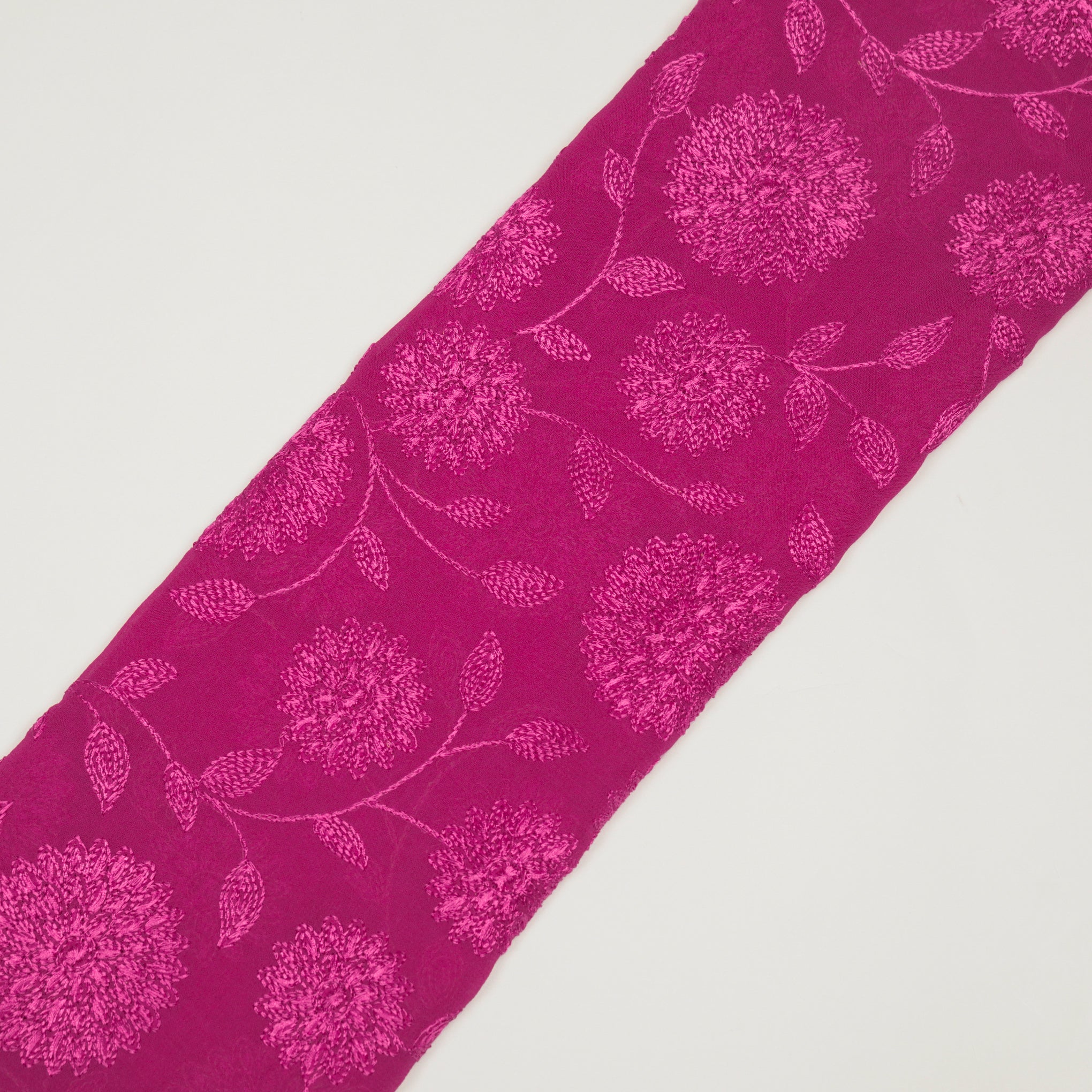 Manjari Fuxia Viscose Georgette Embroidered Fabric in Jaal Pattern - Image 4
