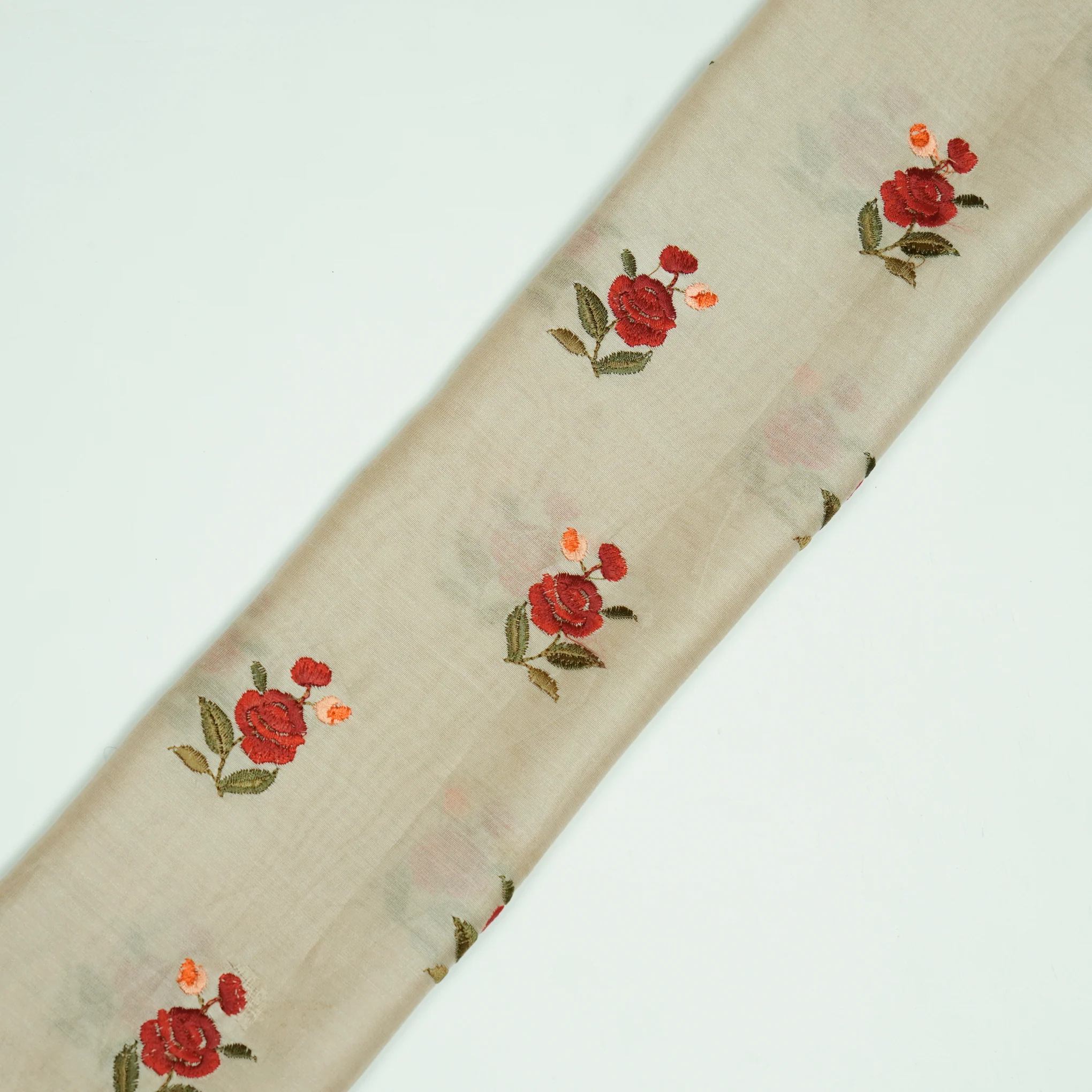 Mehwish Beige Chanderi Embroidered Fabric in Buti Pattern - Image 4