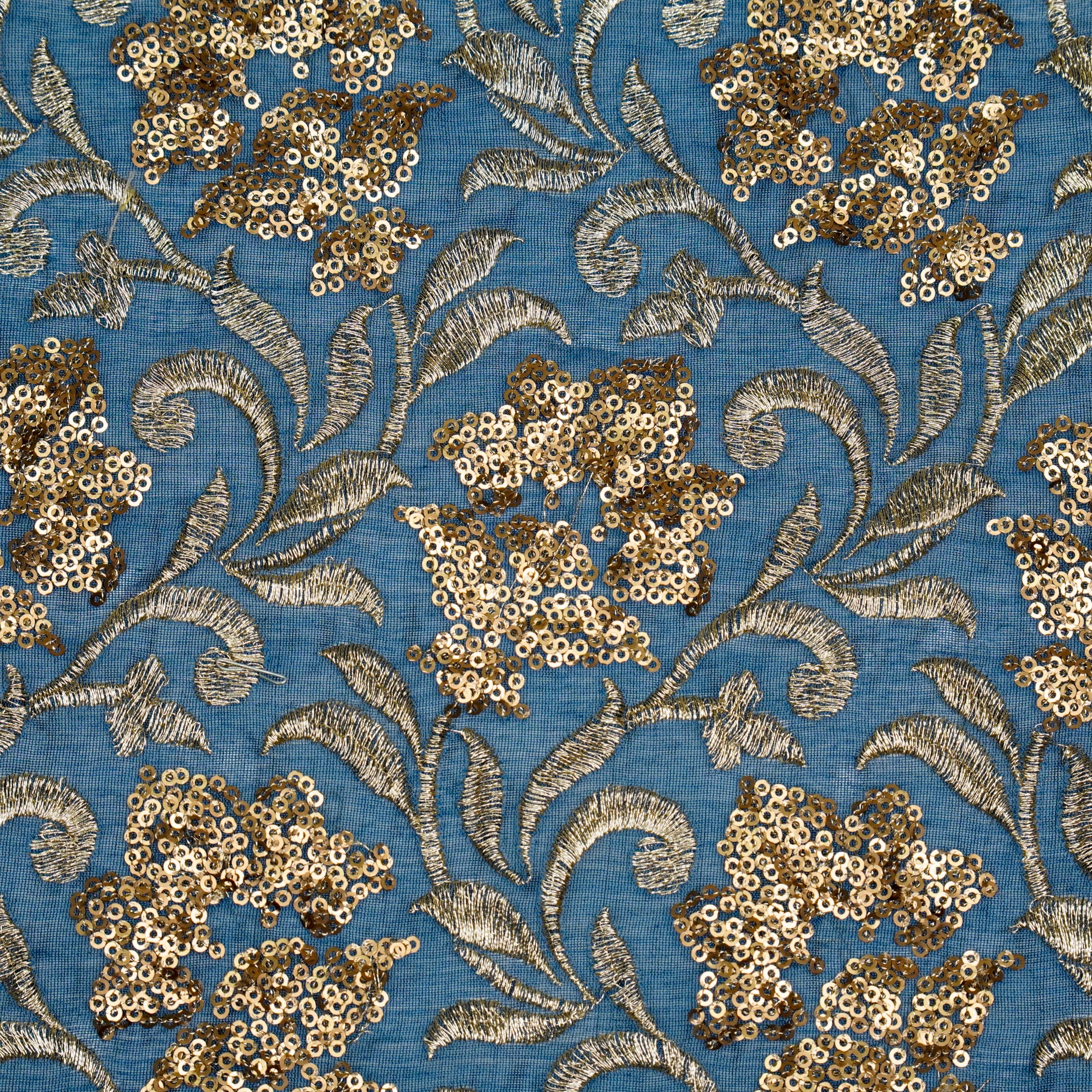 Mishal Persian Blue Chanderi Embroidered Fabric in Jaal Pattern - Image 3