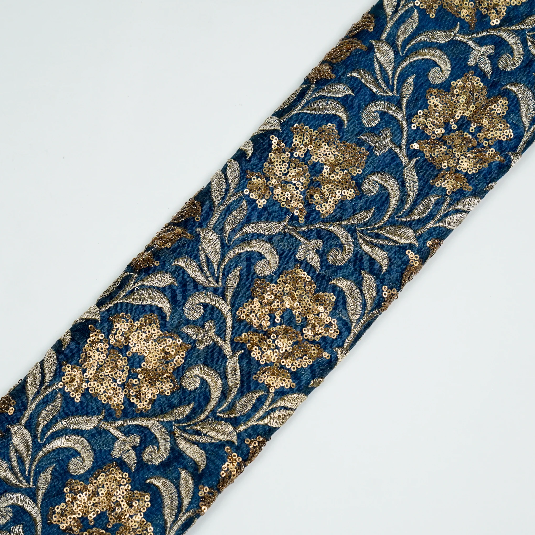 Mishal Persian Blue Chanderi Embroidered Fabric in Jaal Pattern - Image 4