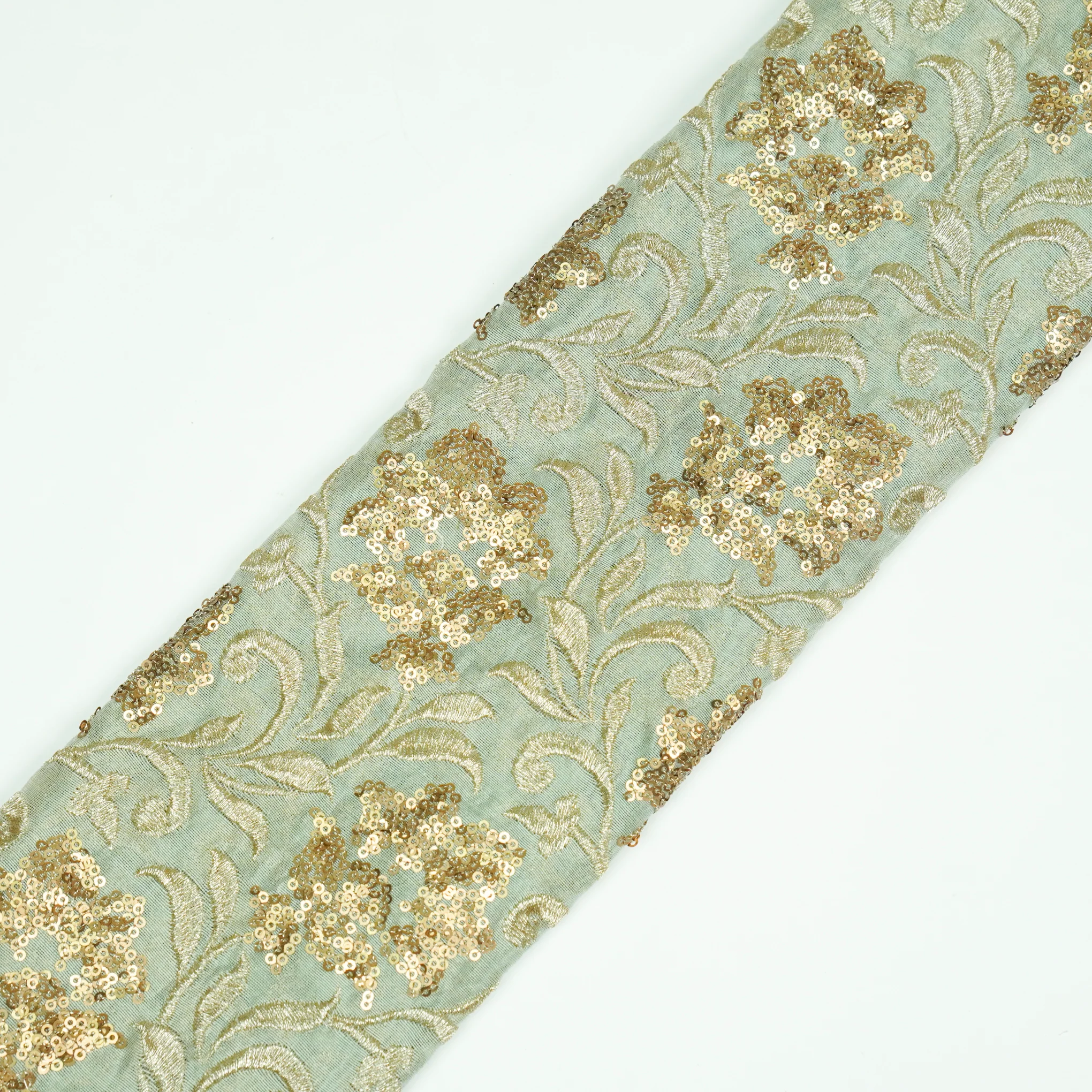 Mishal Sea Green Chanderi Embroidered Fabric in Jaal Pattern - Image 4