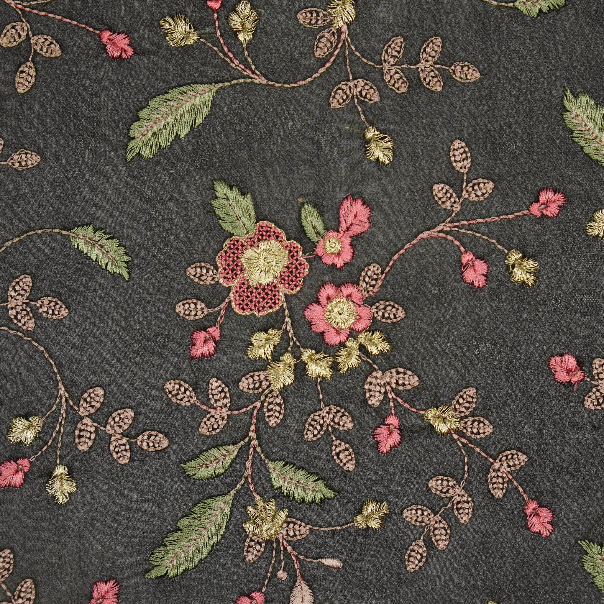 Mishfah Black Viscose Georgette Embroidered Fabric in Jaal Pattern - Image 3
