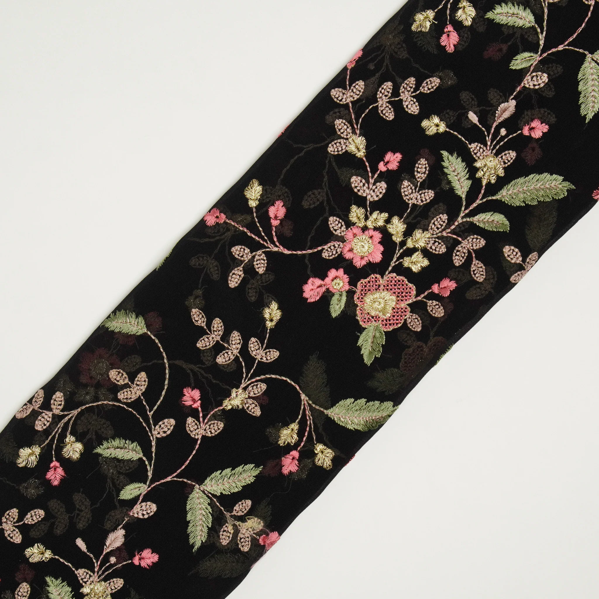 Mishfah Black Viscose Georgette Embroidered Fabric in Jaal Pattern - Image 4