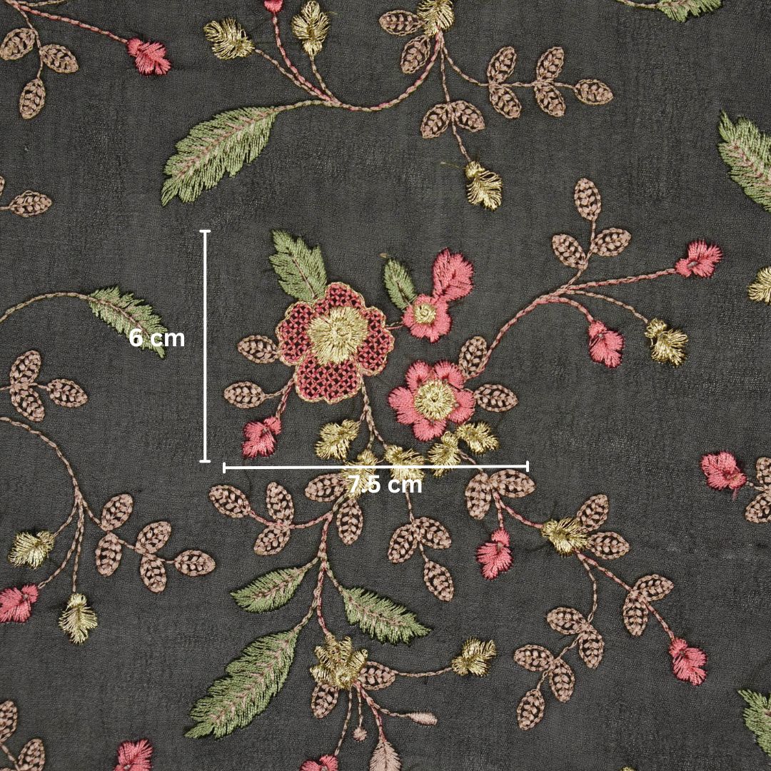 Mishfah Black Viscose Georgette Embroidered Fabric in Jaal Pattern - Image 5