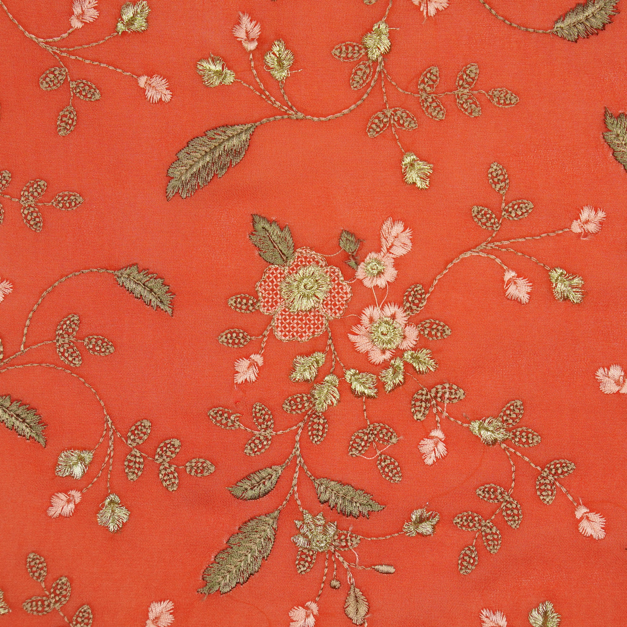 Mishfah Blood Red Viscose Georgette Embroidered Fabric in Jaal Pattern - Image 3