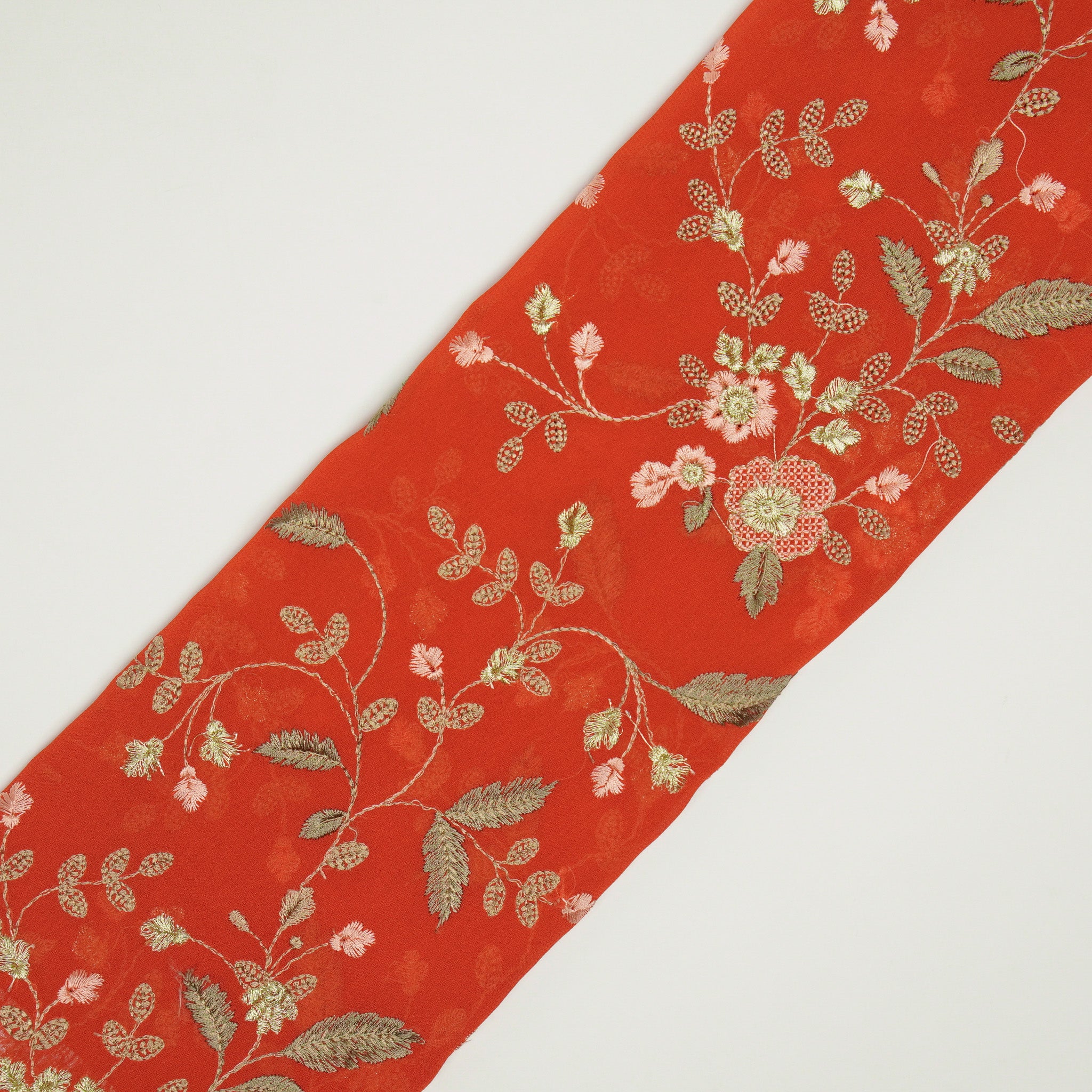 Mishfah Blood Red Viscose Georgette Embroidered Fabric in Jaal Pattern - Image 4