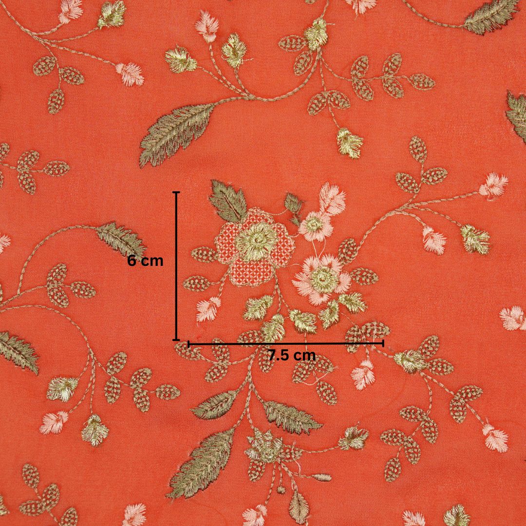 Mishfah Blood Red Viscose Georgette Embroidered Fabric in Jaal Pattern - Image 5