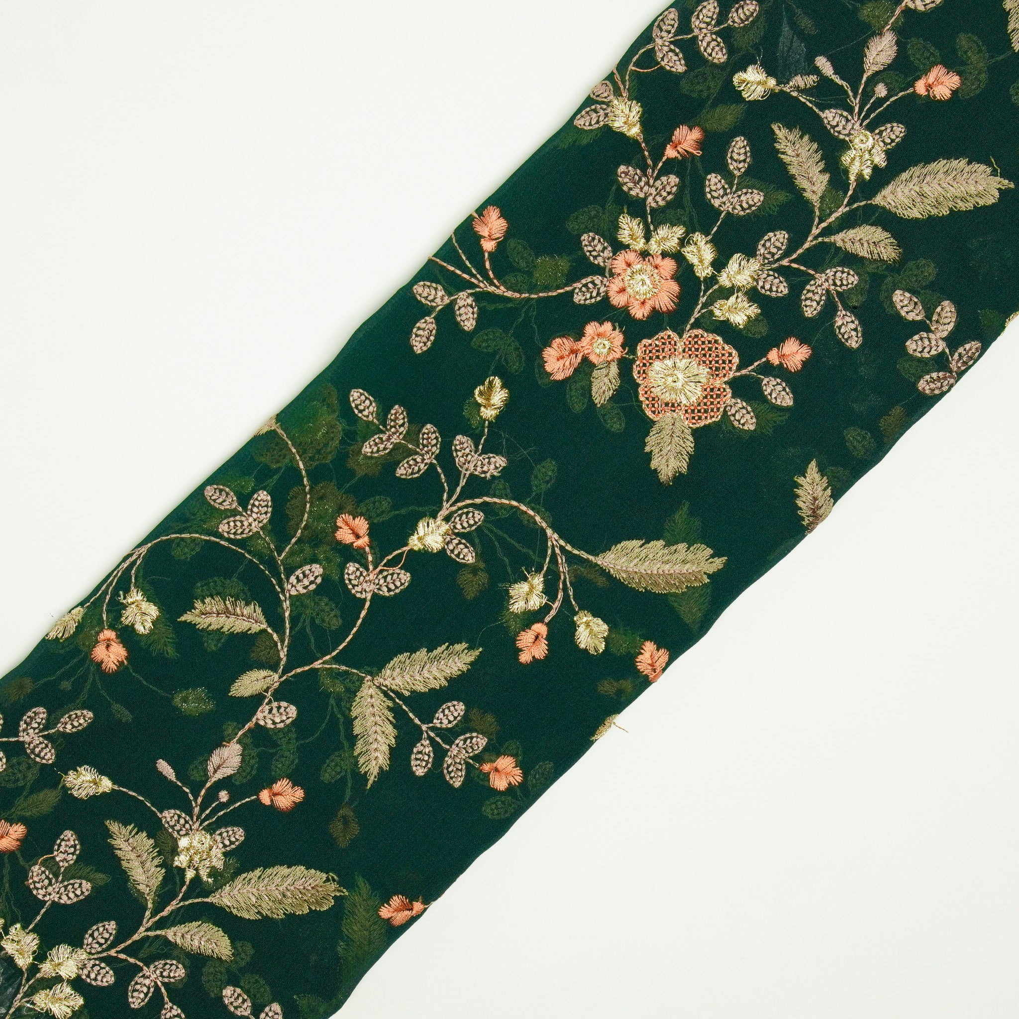 Mishfah Bottle Green Viscose Georgette Embroidered Fabric in Jaal Pattern - Image 4