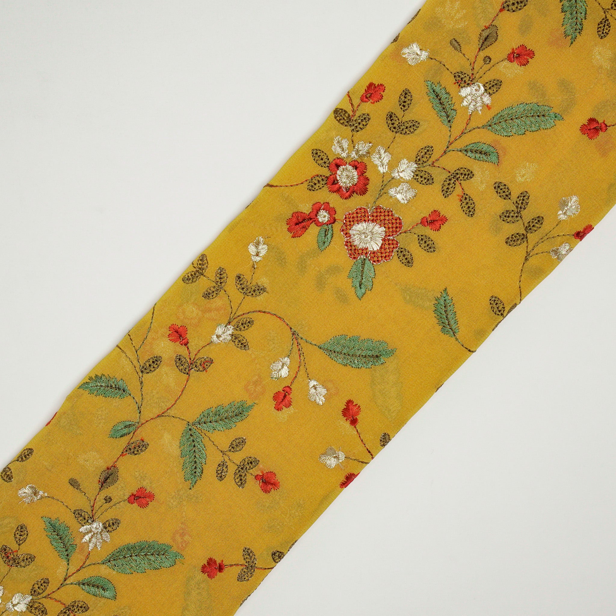 Mishfah Mustard Viscose Georgette Embroidered Fabric in Jaal Pattern - Image 4