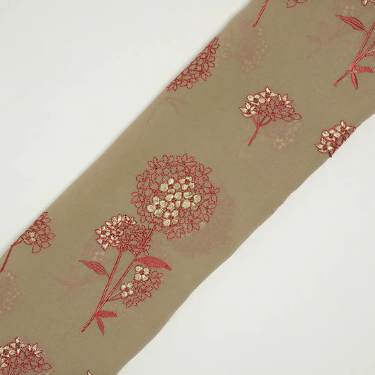 Mishka Almond Viscose Georgette Embroidered Fabric in Floral Buta Pattern - Image 4