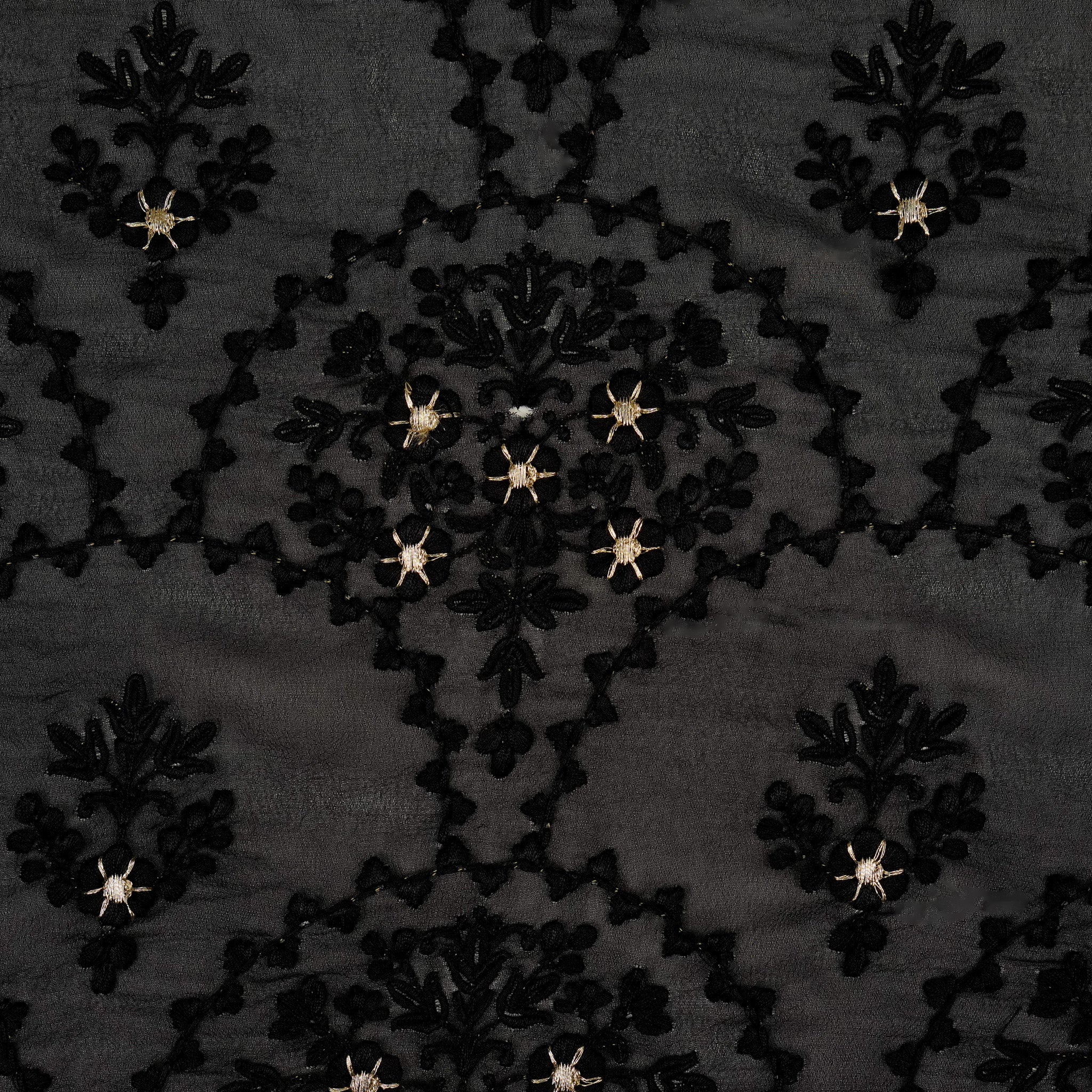 Mritsa Black Viscose Georgette Embroidered Fabric in Jaal Pattern - Image 3