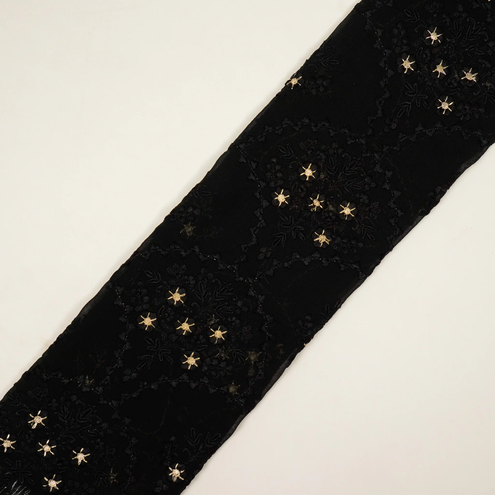 Mritsa Black Viscose Georgette Embroidered Fabric in Jaal Pattern - Image 4