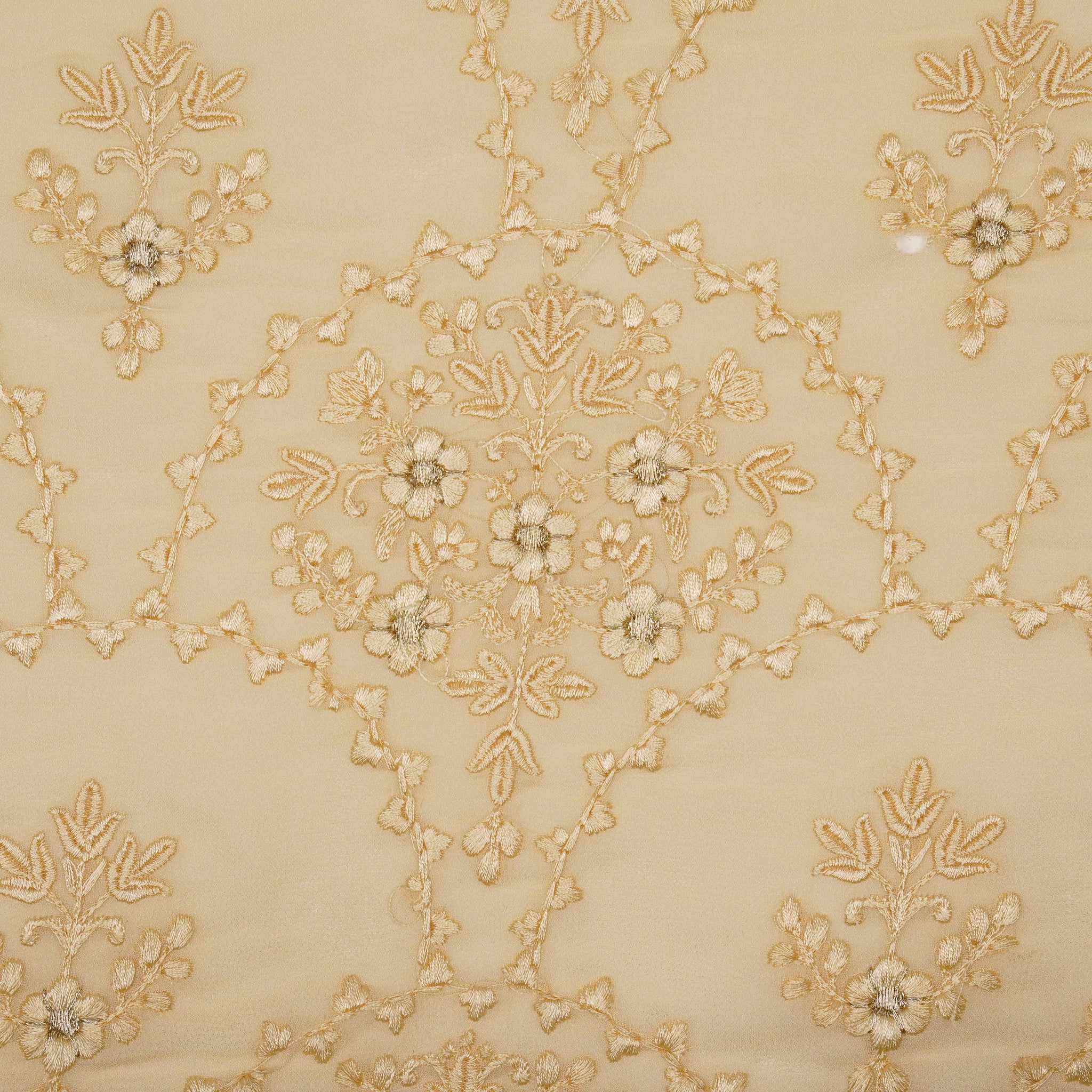 Mritsa Cream Viscose Georgette Embroidered Fabric in Jaal Pattern - Image 3