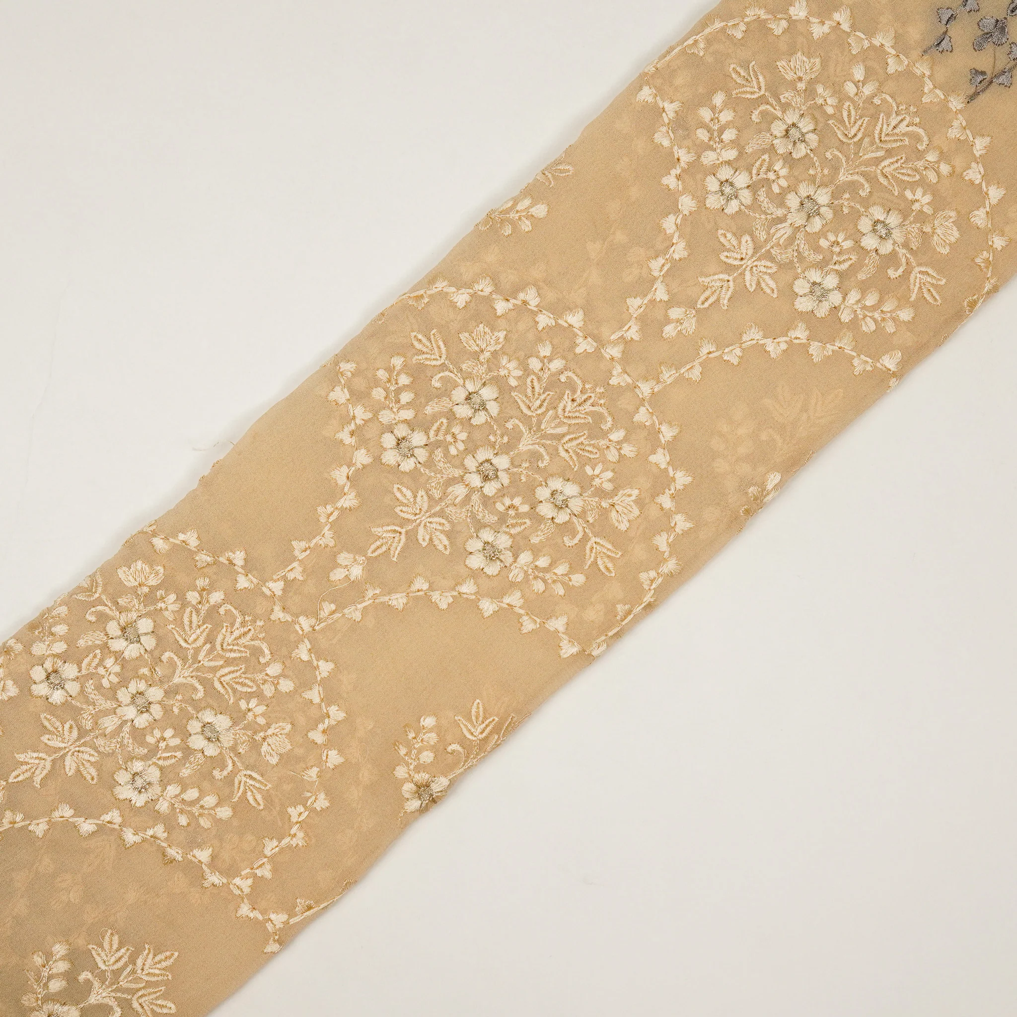 Mritsa Cream Viscose Georgette Embroidered Fabric in Jaal Pattern - Image 4