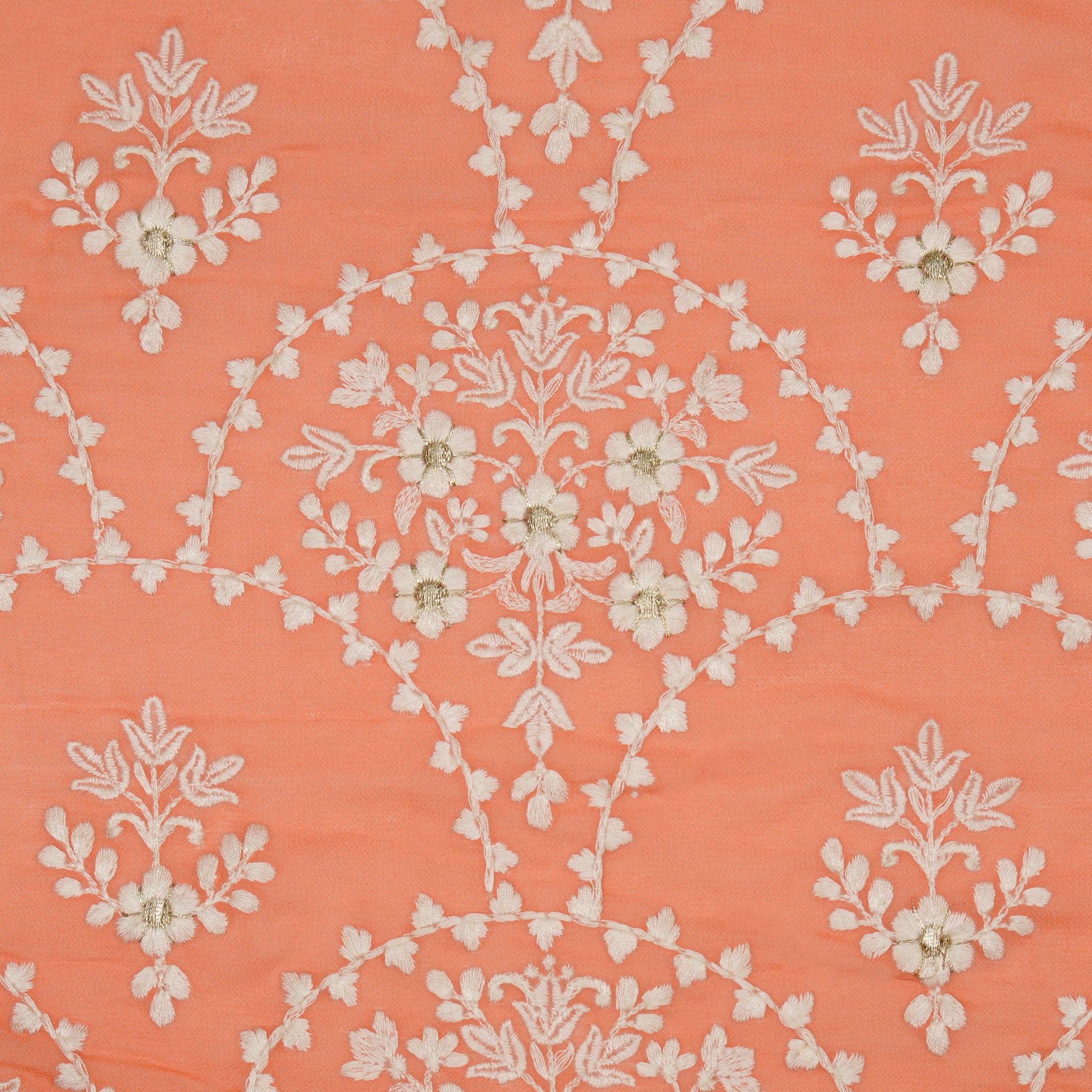Mritsa Peach Viscose Georgette Embroidered Fabric in Jaal Pattern - Image 3