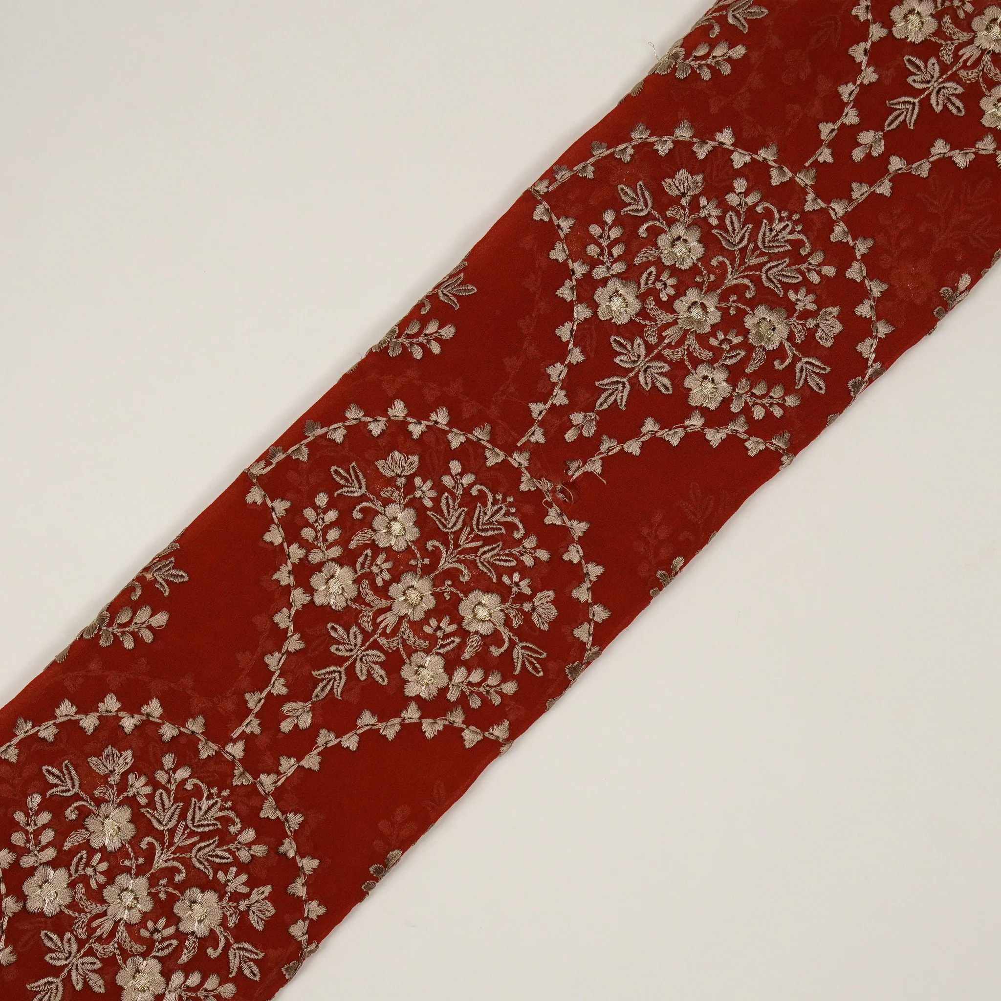 Mritsa Red Viscose Georgette Embroidered Fabric in Jaal Pattern - Image 4