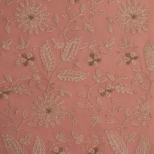 Muminah Rose Pink Viscose Georgette Embroidered Fabric in Jaal Pattern - Image 3
