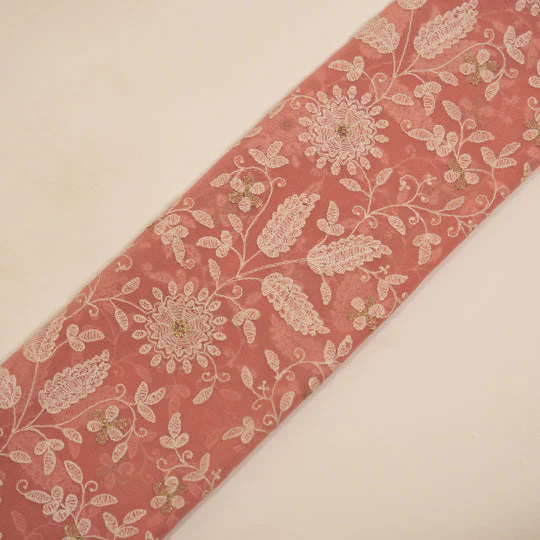 Muminah Rose Pink Viscose Georgette Embroidered Fabric in Jaal Pattern - Image 4