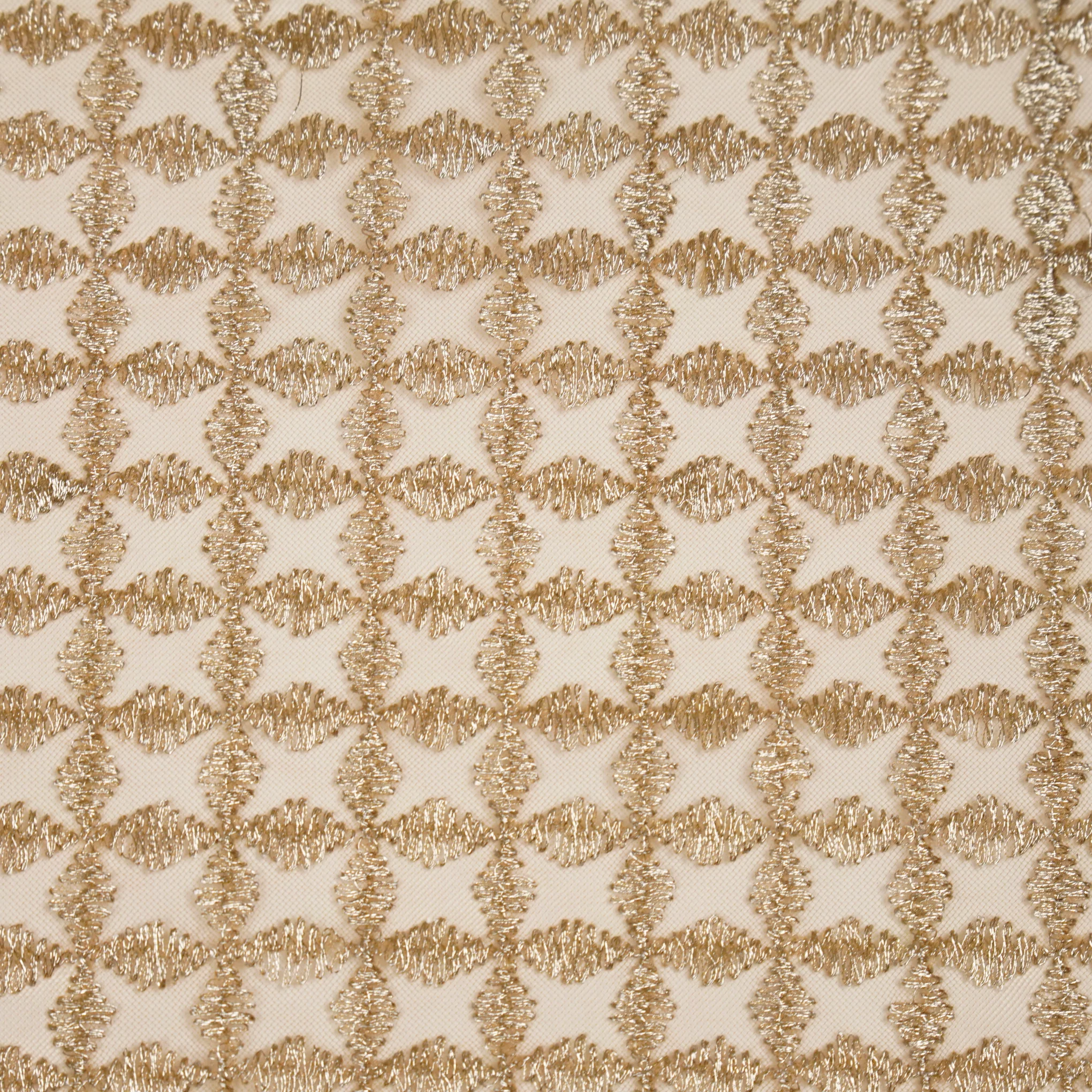 Mumtaz Peach Net Embroidered Fabric in Jaal Pattern - Image 3